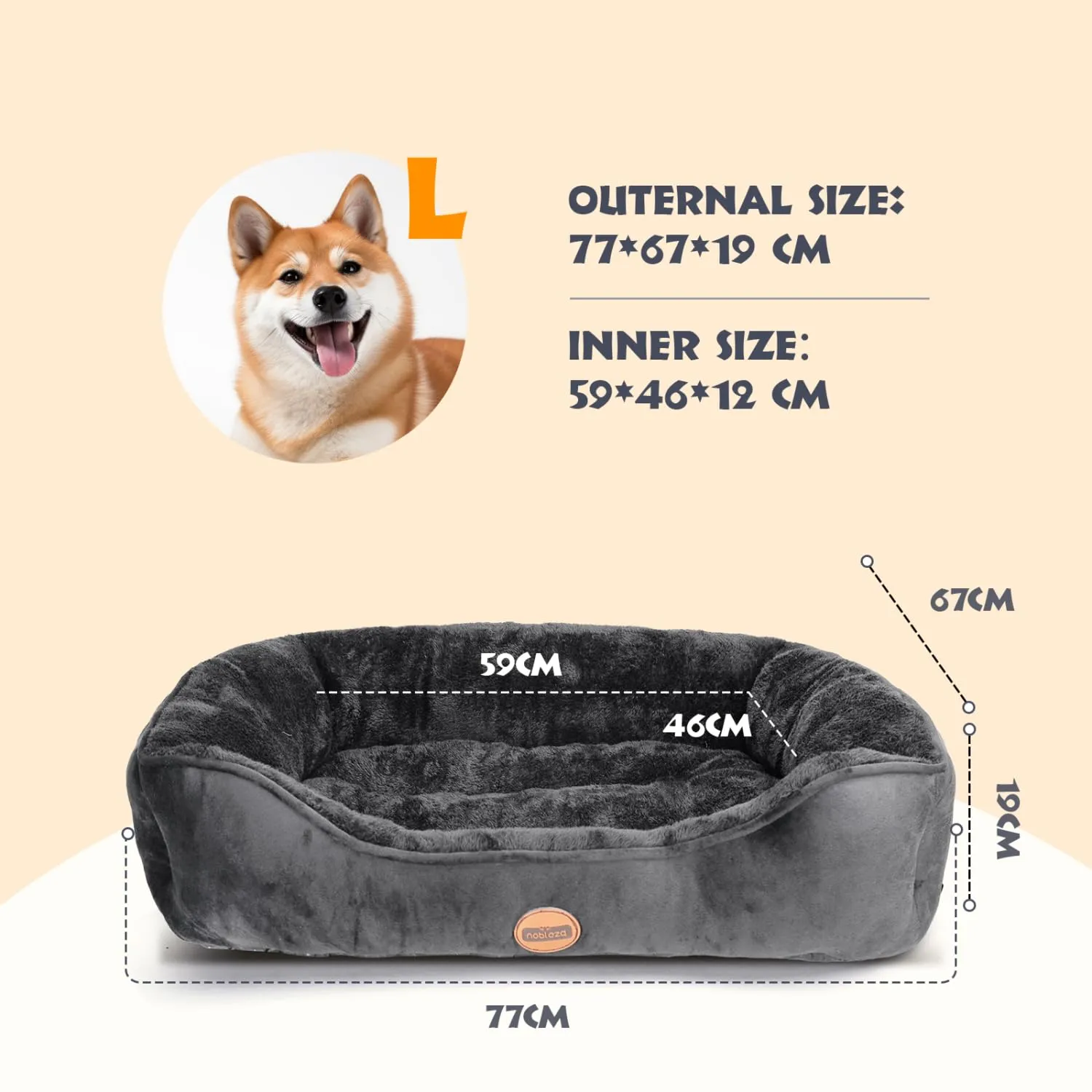 Nobleza Letto per cani, lavabile, antiscivolo, nero, L, 77 x 67 cm - immagine 3