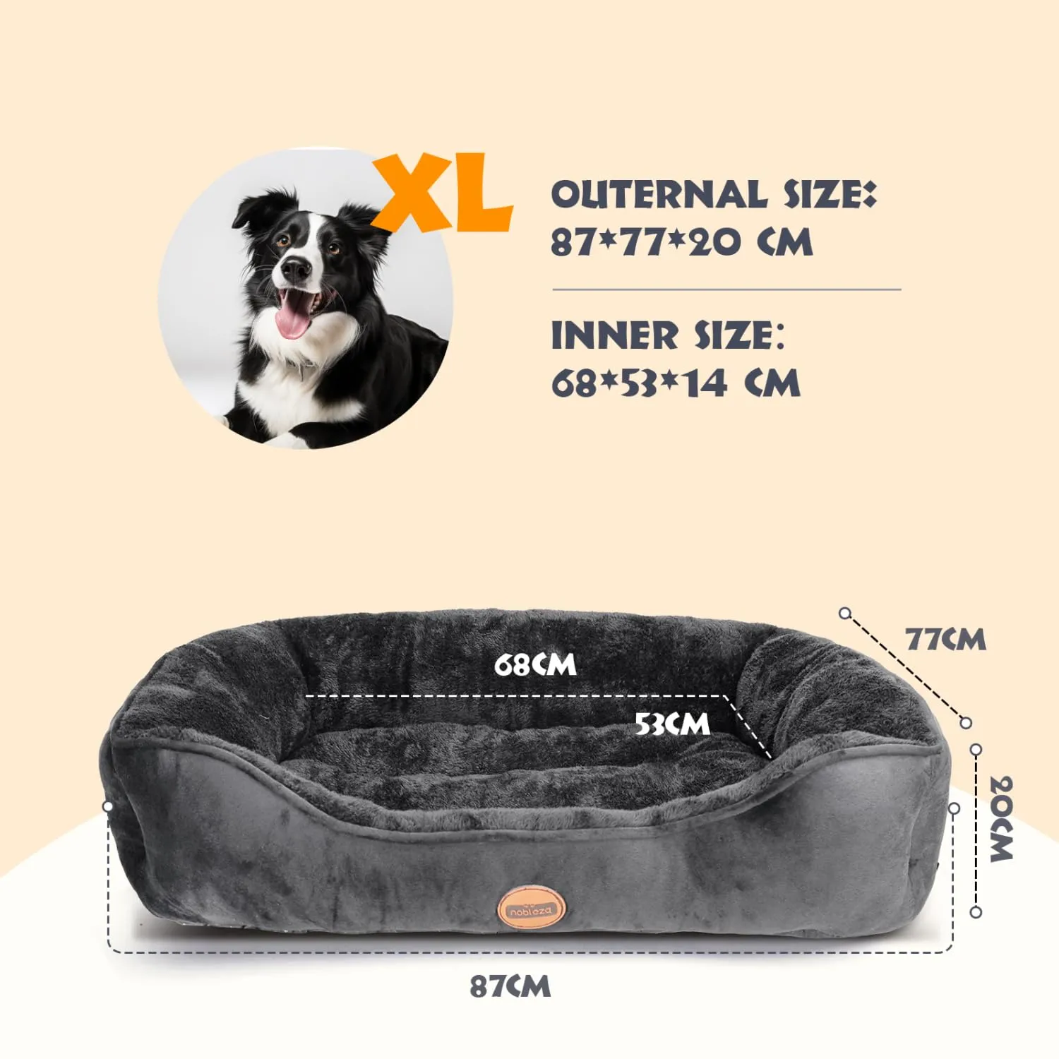 Nobleza Letto per Cani, Imbottitura in Fibre, Antiscivolo, Nero, XL, 87 x 77 cm - immagine 3