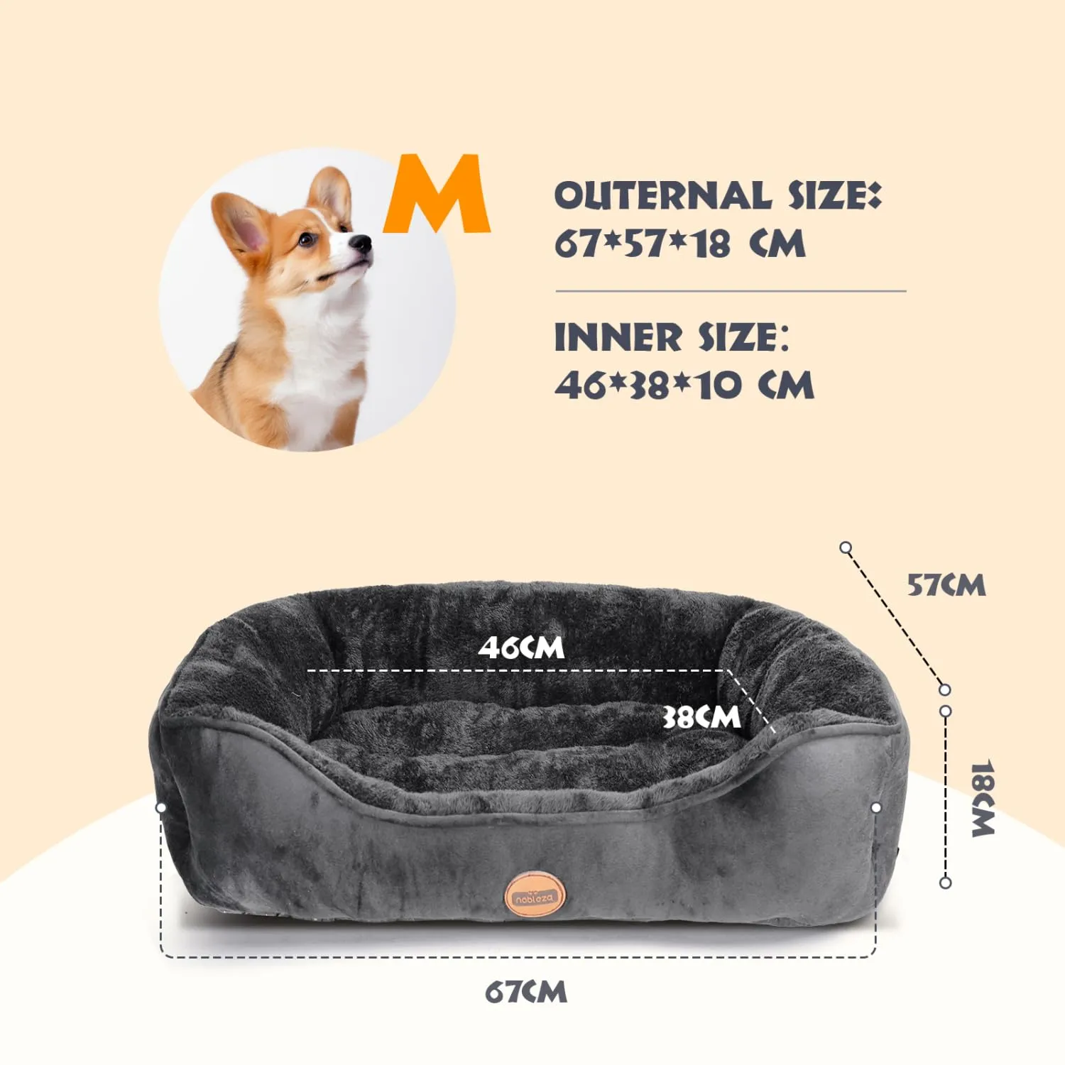 Nobleza Cuccia per Cani Interno, Cuscino Morbido Traspirante e Lavabile, Nero, 67x57cm - immagine 3