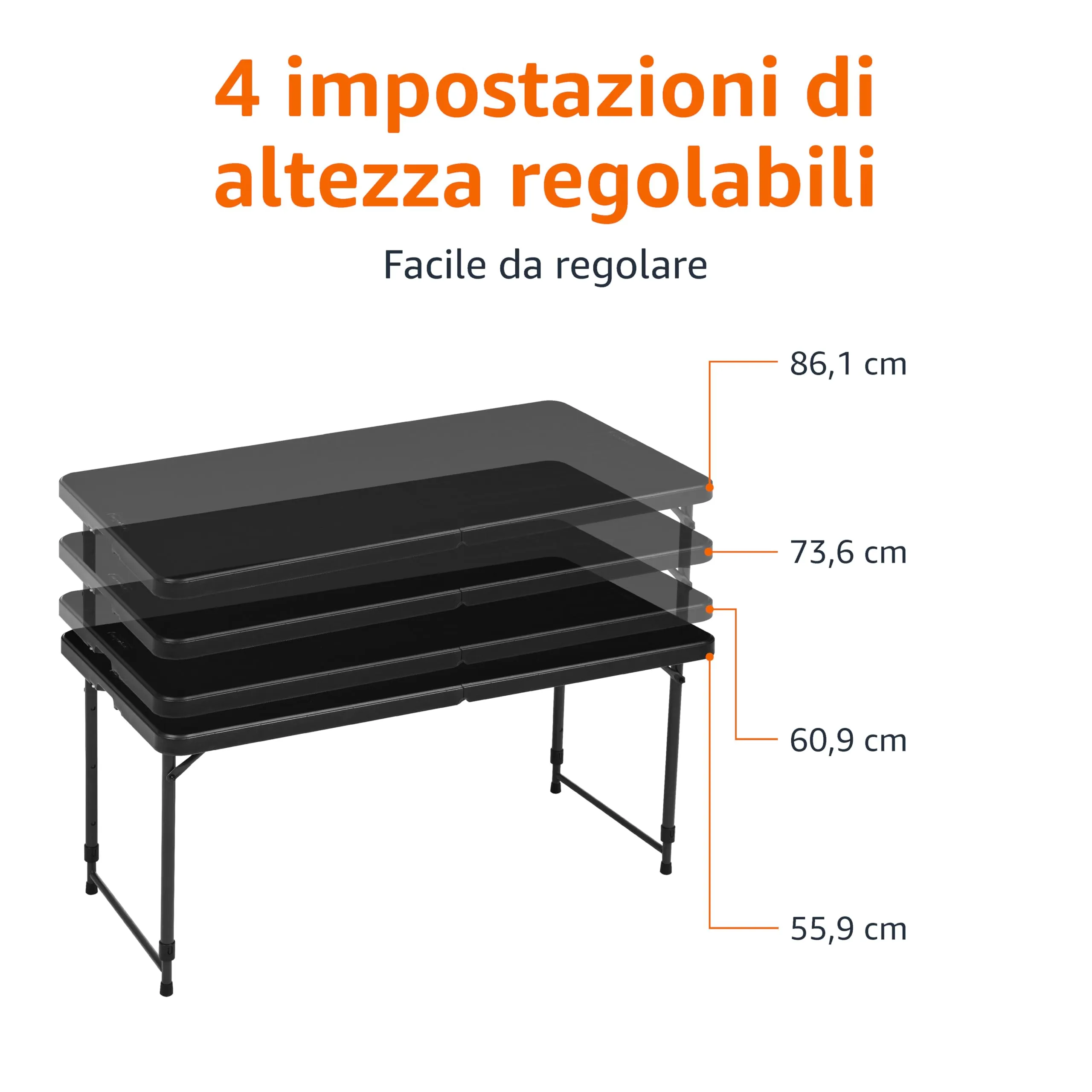 Amazon Basics Tavolo pieghevole rettangolare, 1,2 m, 4 regolazioni di altezza, Nero - immagine 3