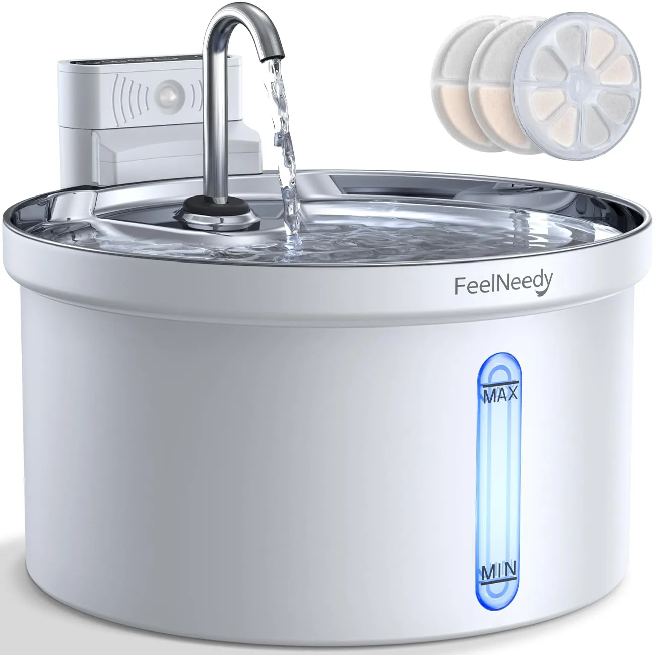 FEELNEEDY FN-W08L Fontanella per Gatti senza Fili 3,5L, Vassoio in Inox con 3 Filtri - immagine 1
