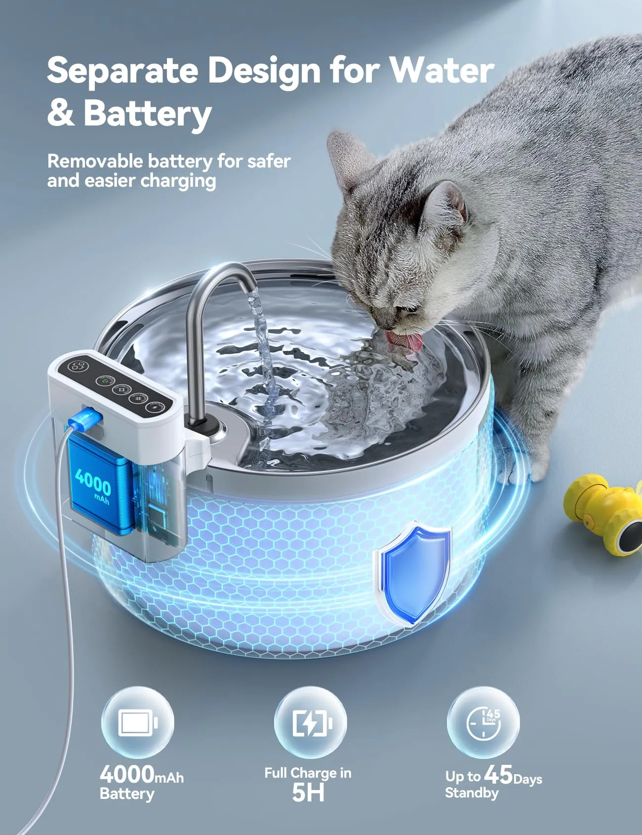 FEELNEEDY FN-W08L Fontanella per Gatti senza Fili 3,5L, Vassoio in Inox con 3 Filtri - immagine 2