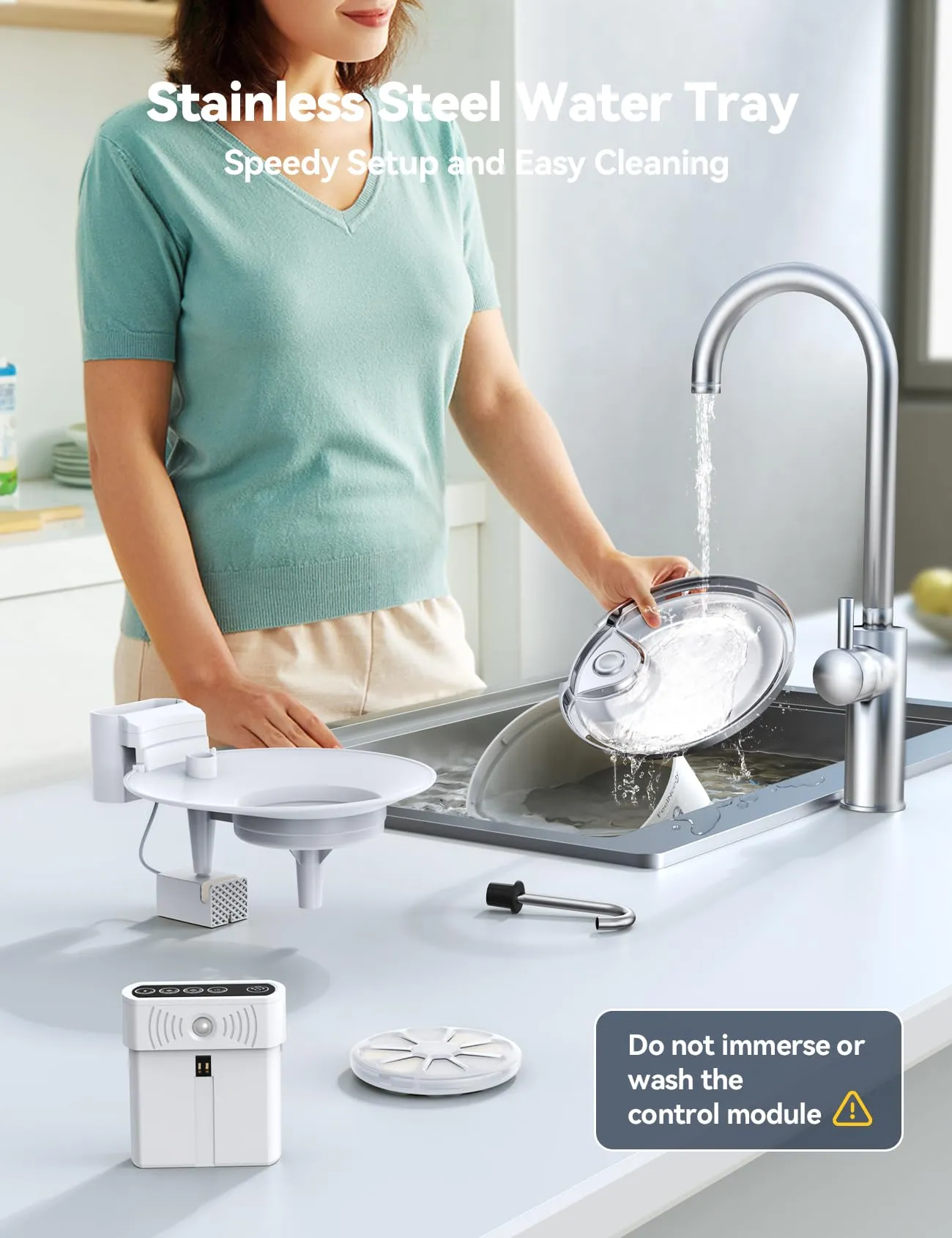 FEELNEEDY FN-W08L Fontanella per Gatti senza Fili 3,5L, Vassoio in Inox con 3 Filtri - immagine 8