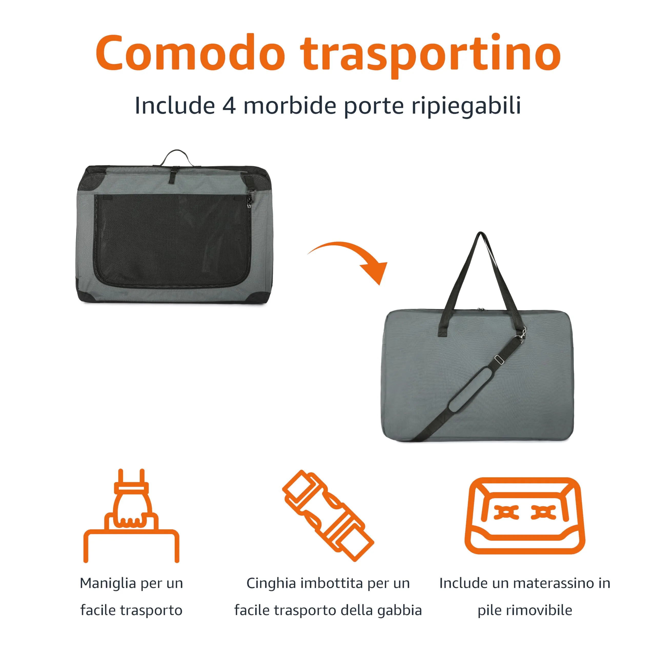 Amazon Basics Trasportino Portatile e Pieghevole a 4 Porte per Piccoli Animali, Grigio, 91 x 61 x 61 cm - immagine 3