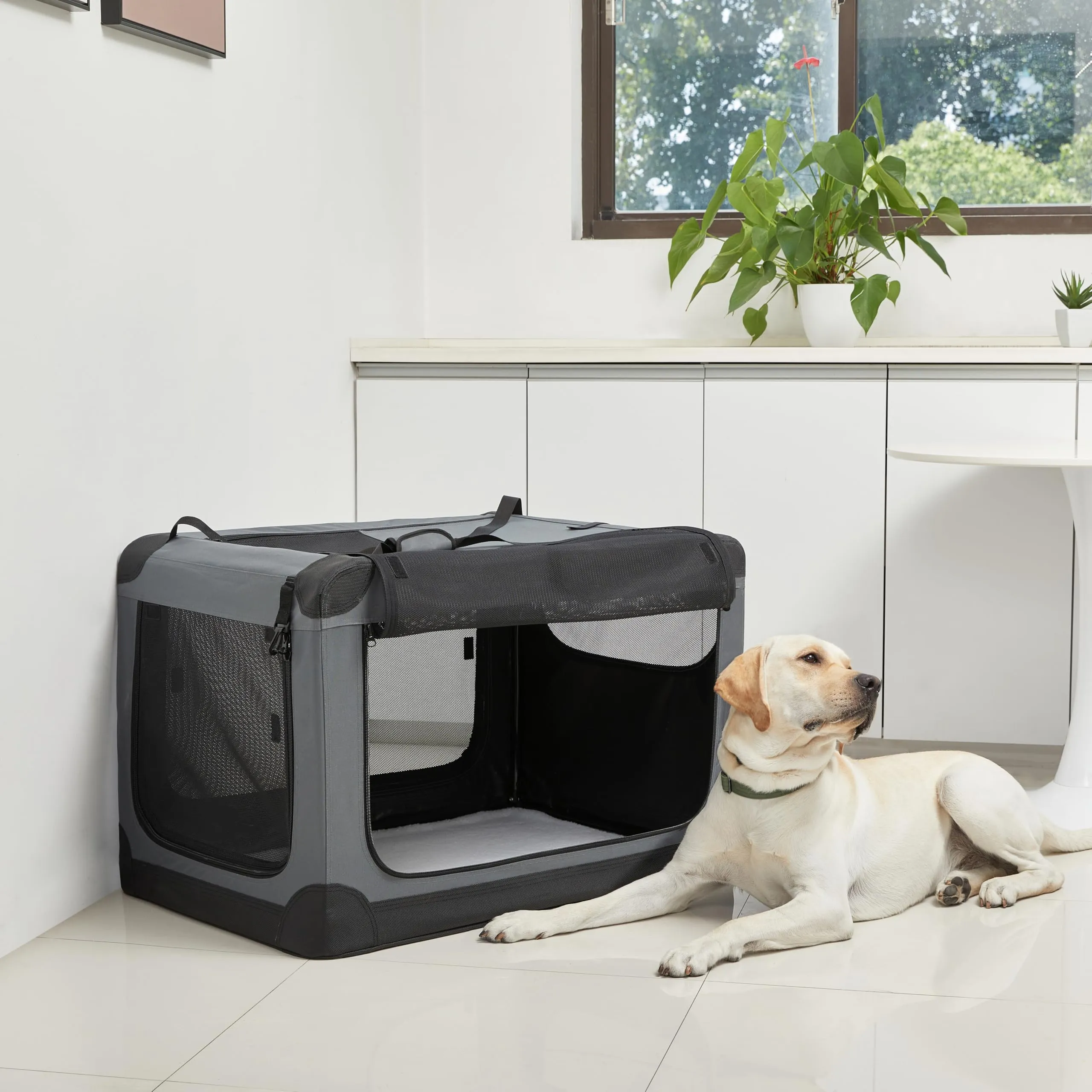 Amazon Basics Trasportino Portatile e Pieghevole a 4 Porte per Piccoli Animali, Grigio, 91 x 61 x 61 cm - immagine 7