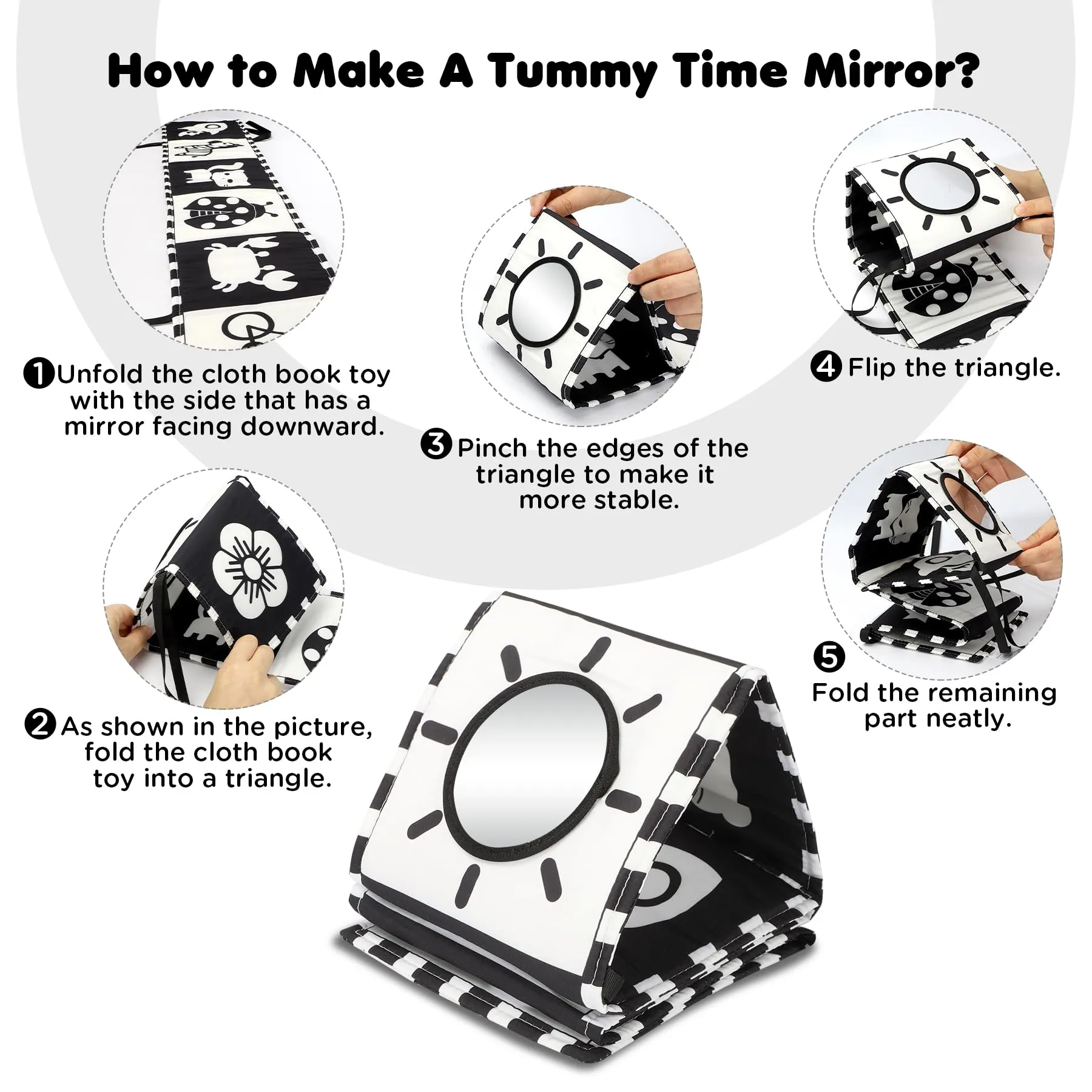 URMYWO Libro Sensoriale Neonati per Tummy Time, Bianco e Nero - immagine 2