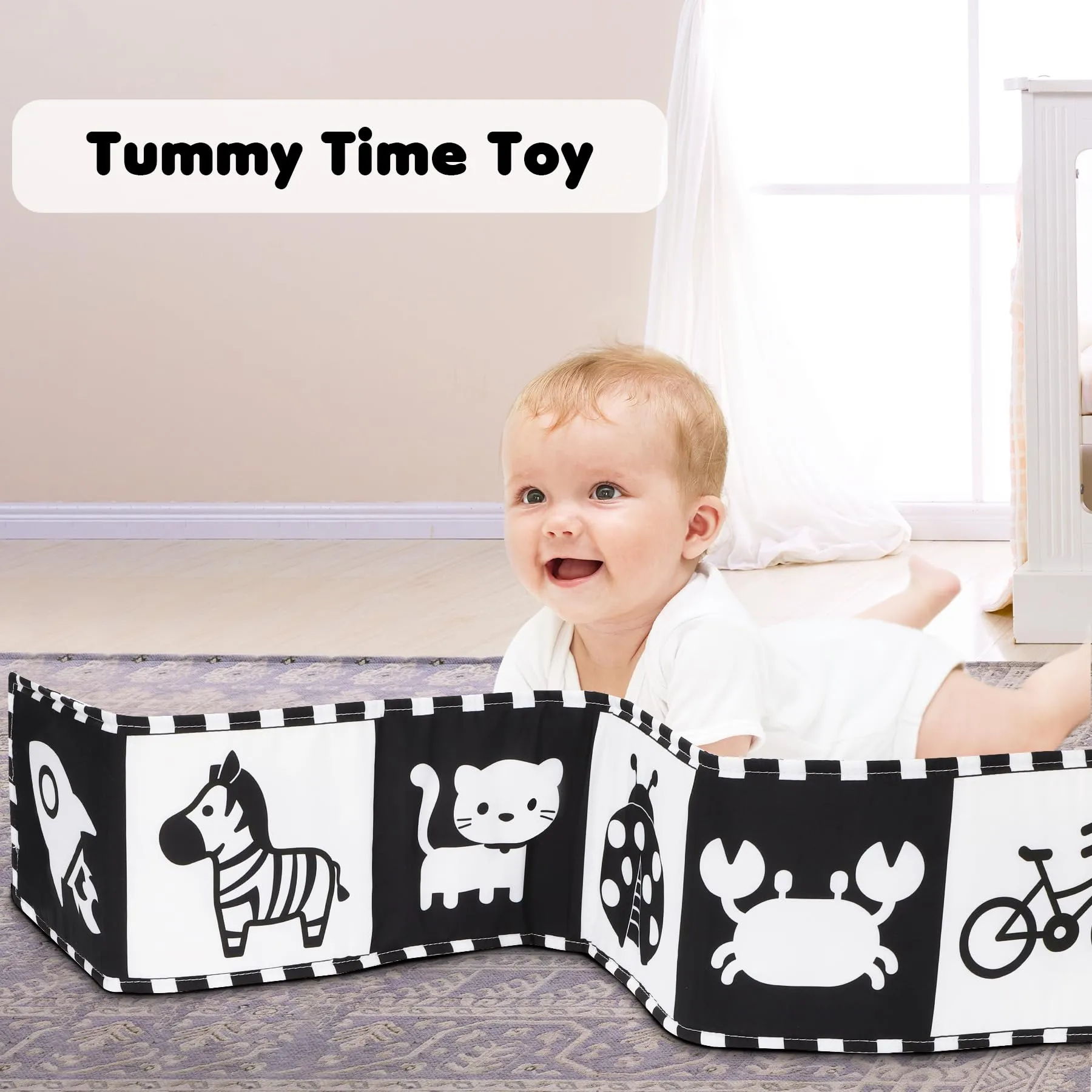 URMYWO Libro Sensoriale Neonati per Tummy Time, Bianco e Nero - immagine 3