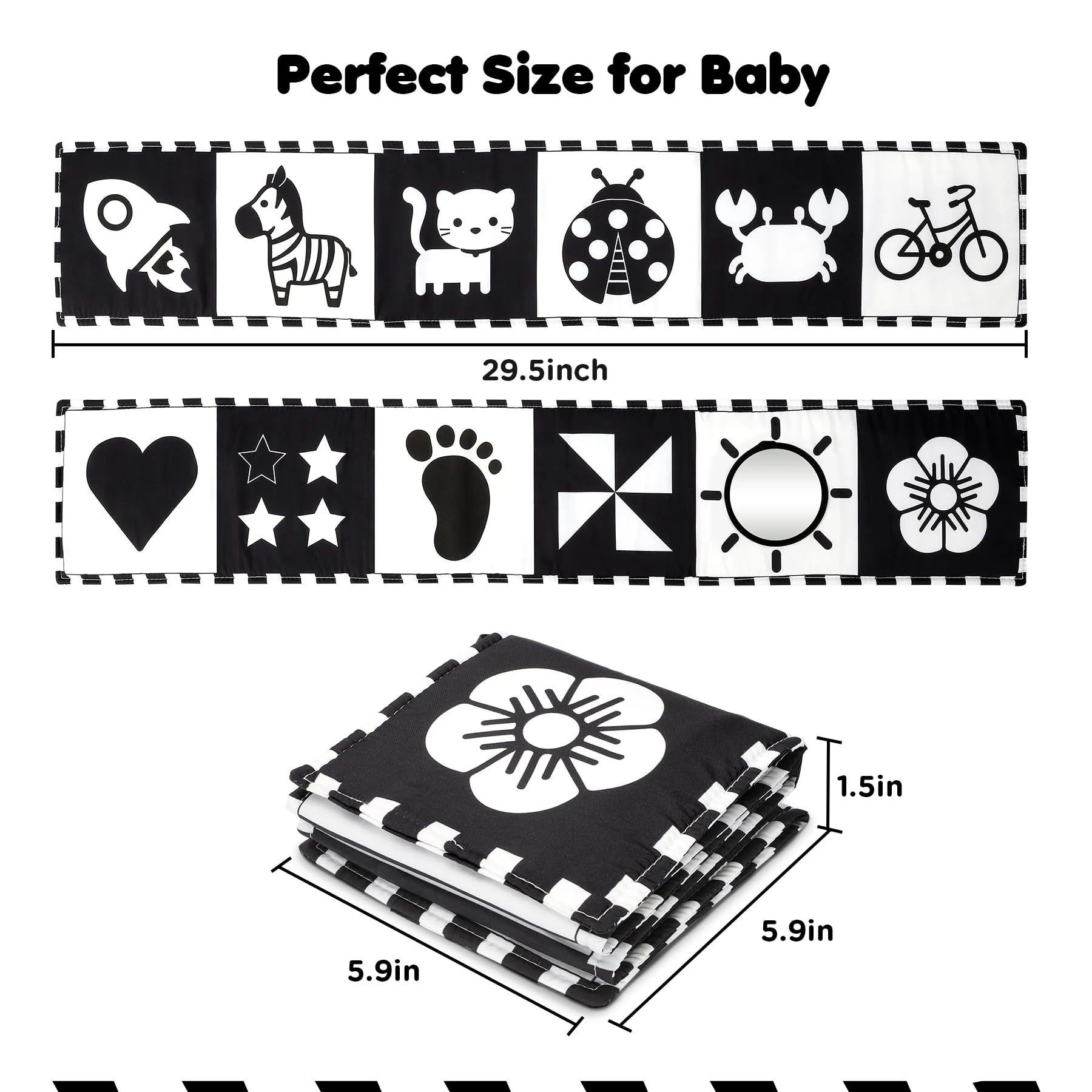 URMYWO Libro Sensoriale Neonati per Tummy Time, Bianco e Nero - immagine 4