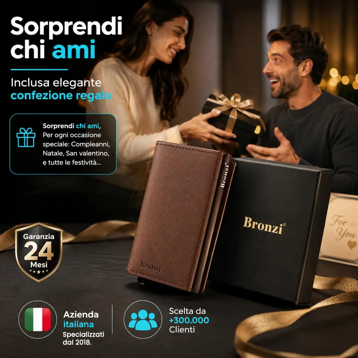 Bronzi Portafoglio Slim Porta Carte di Credito con Protezione RFID, Pelle, Marrone Testa Di Moro - immagine 7