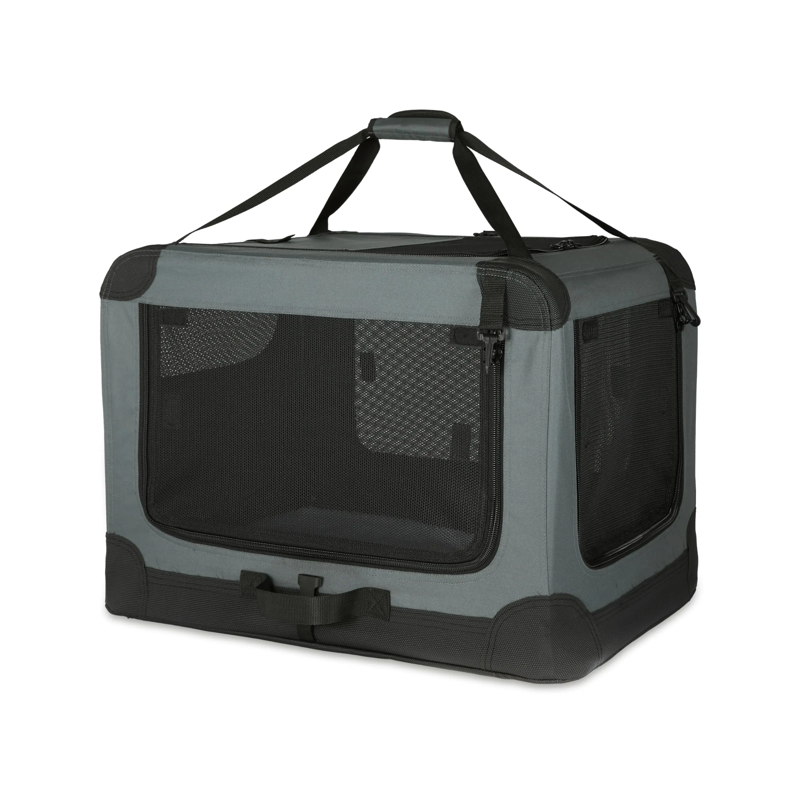 Amazon Basics Trasportino portatile e pieghevole a 4 porte per cani e gatti, Grigio, M (76 x 54 x 54 cm) - immagine 1