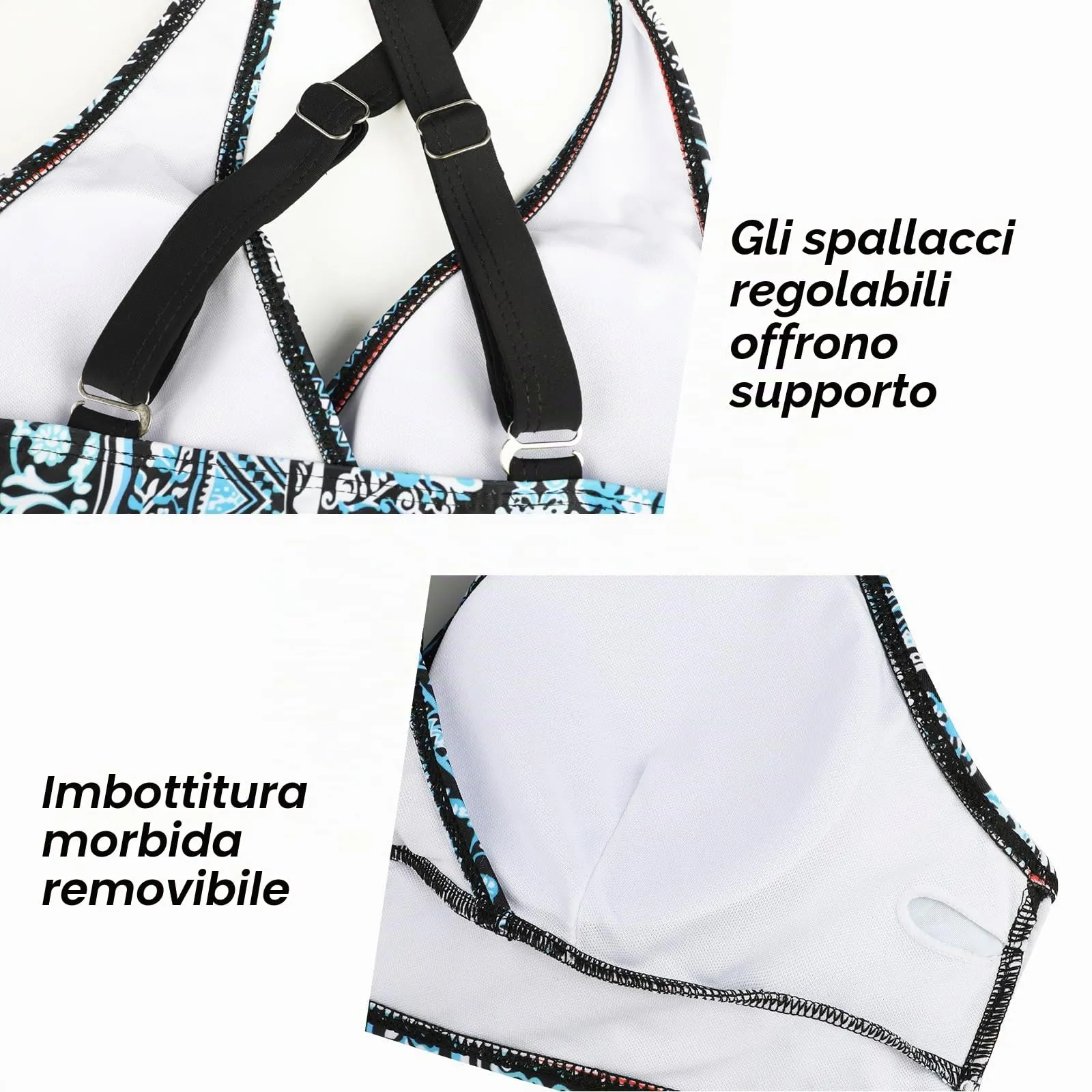 Adigaber Costume da Bagno Bikini Due Pezzi Donna Vita Alta Stampato Blu e Nero, 3XL - immagine 6