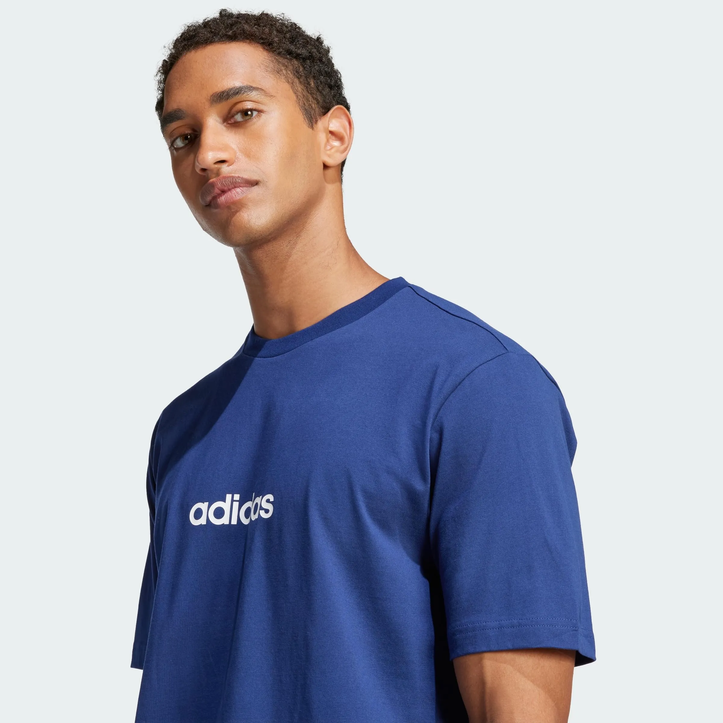 adidas Essentials Linear Single Jersey Shirt, Dark Blue/White, L - immagine 2