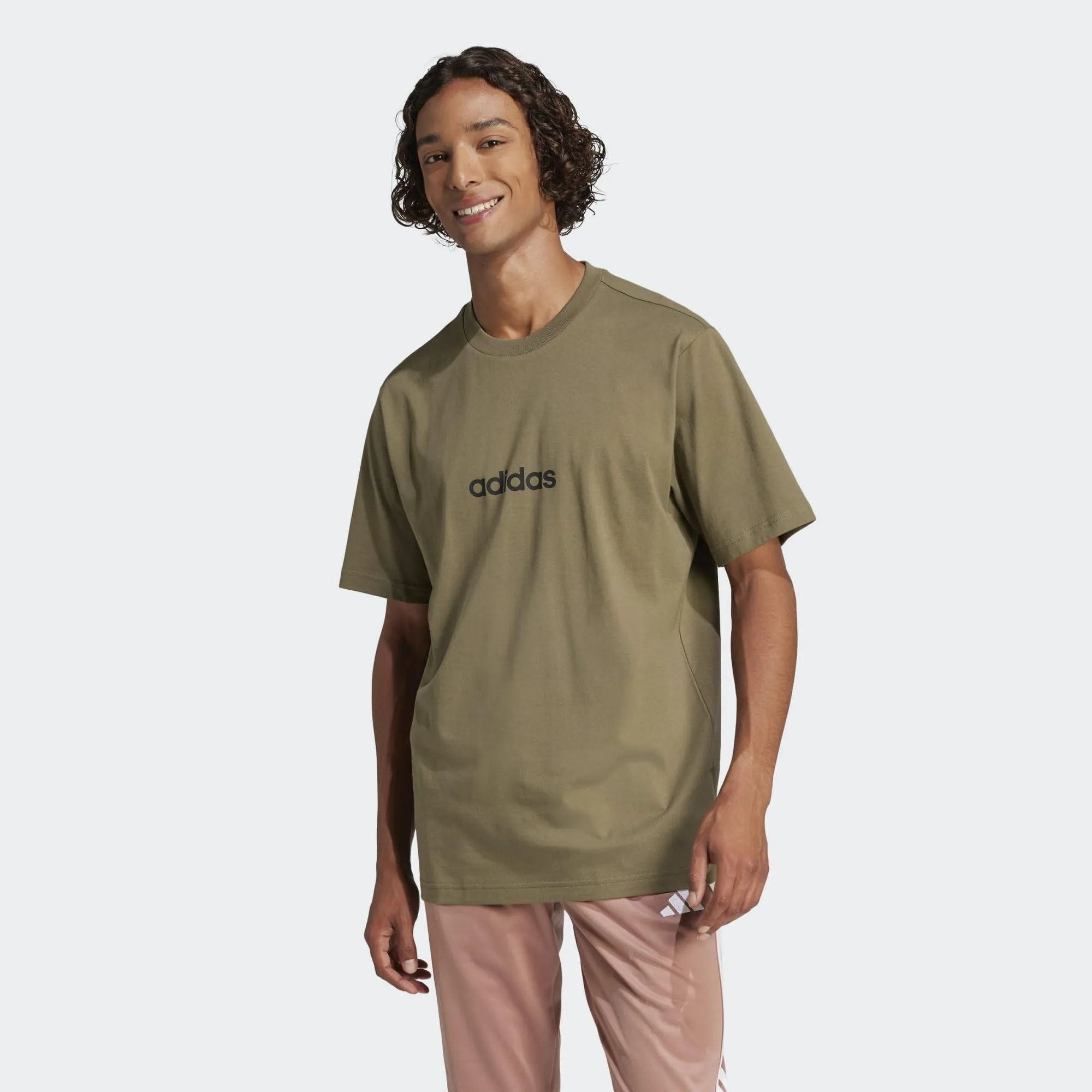 adidas Essentials Linear Single Jersey Shirt - Olive Strata/Black, S - immagine 2