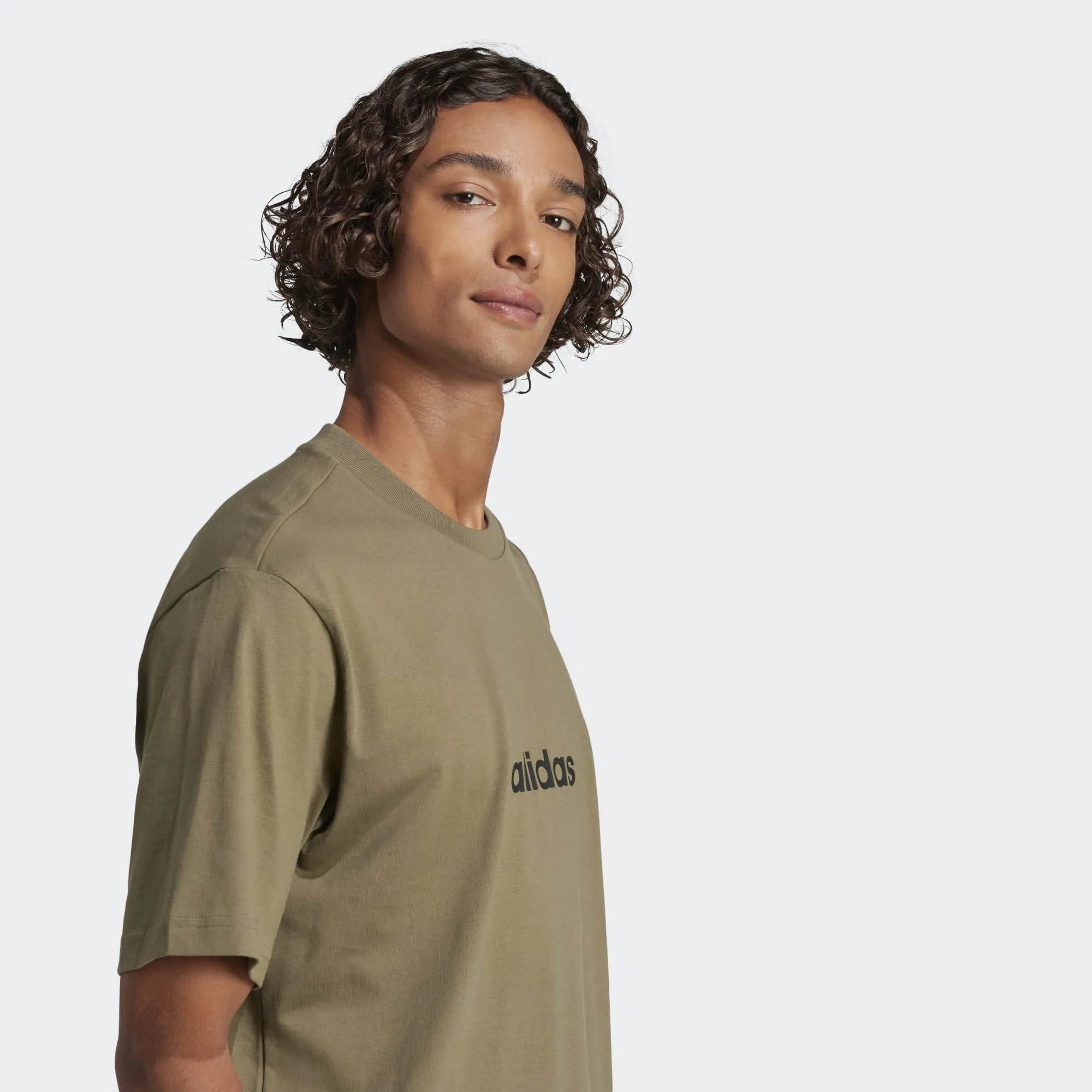 adidas Essentials Linear Single Jersey Shirt - Olive Strata/Black, S - immagine 7