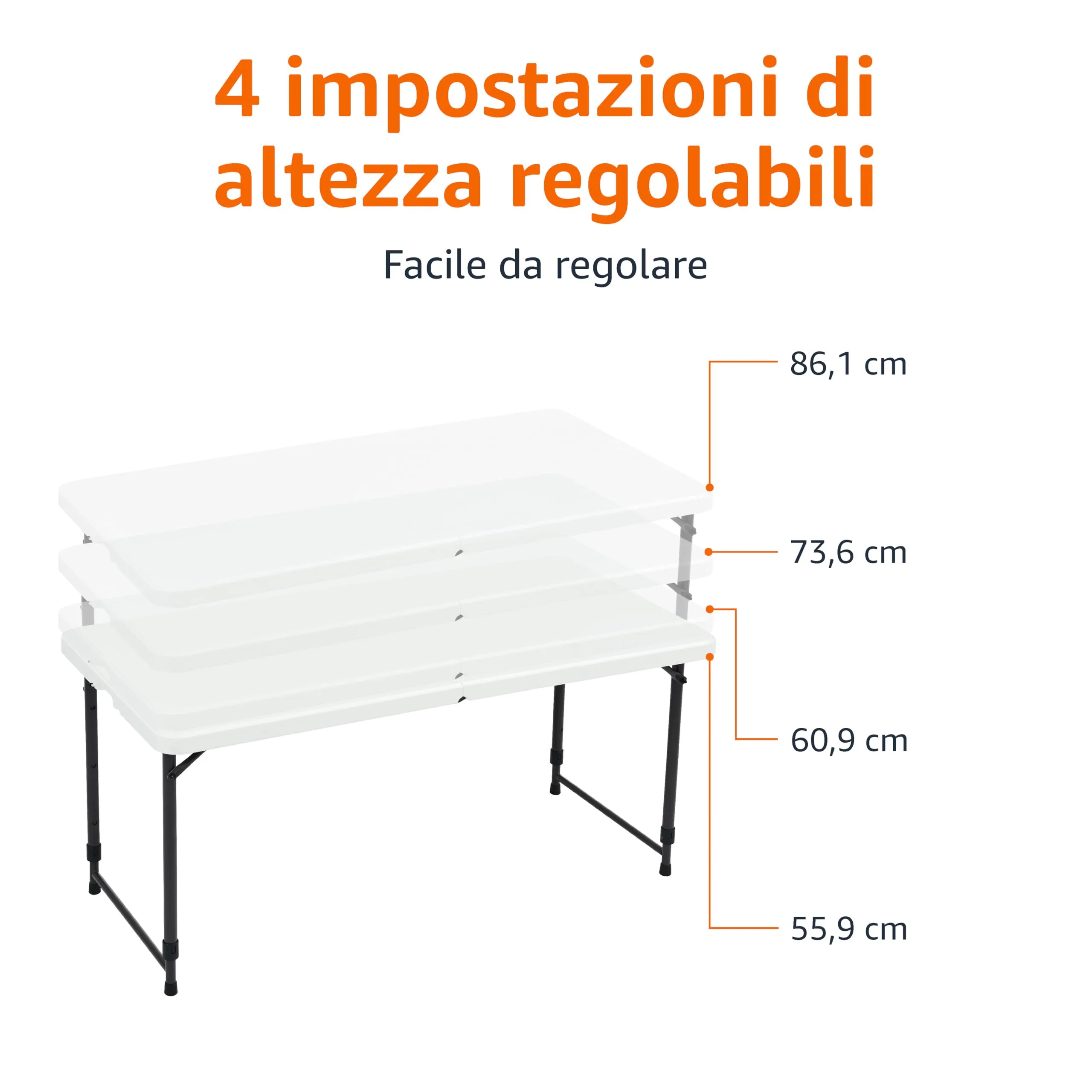 Amazon Basics Tavolo pieghevole rettangolare, 1,2 m, 4 regolazioni di altezza, bianco - immagine 3