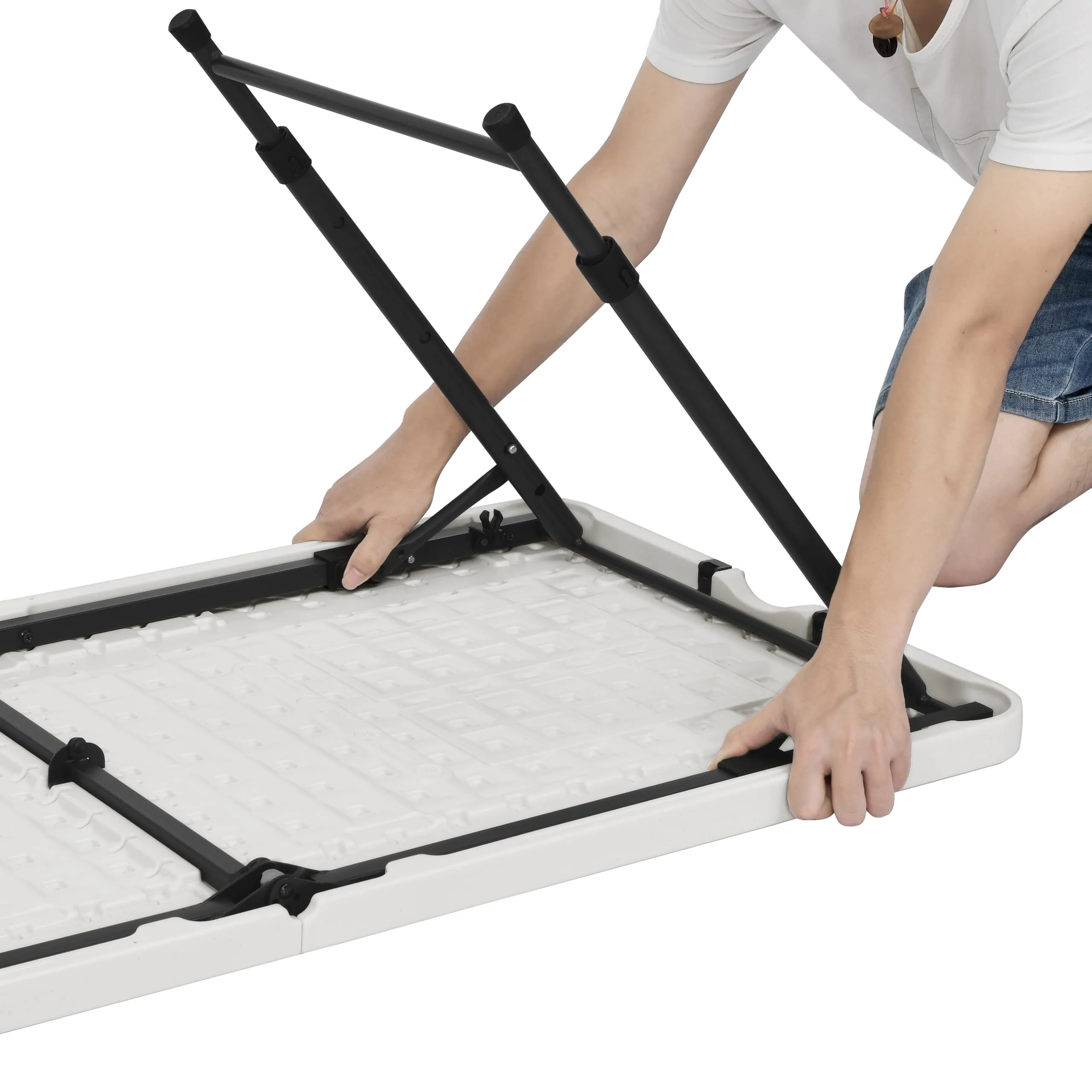 Amazon Basics Tavolo pieghevole rettangolare, 1,2 m, 4 regolazioni di altezza, bianco - immagine 6