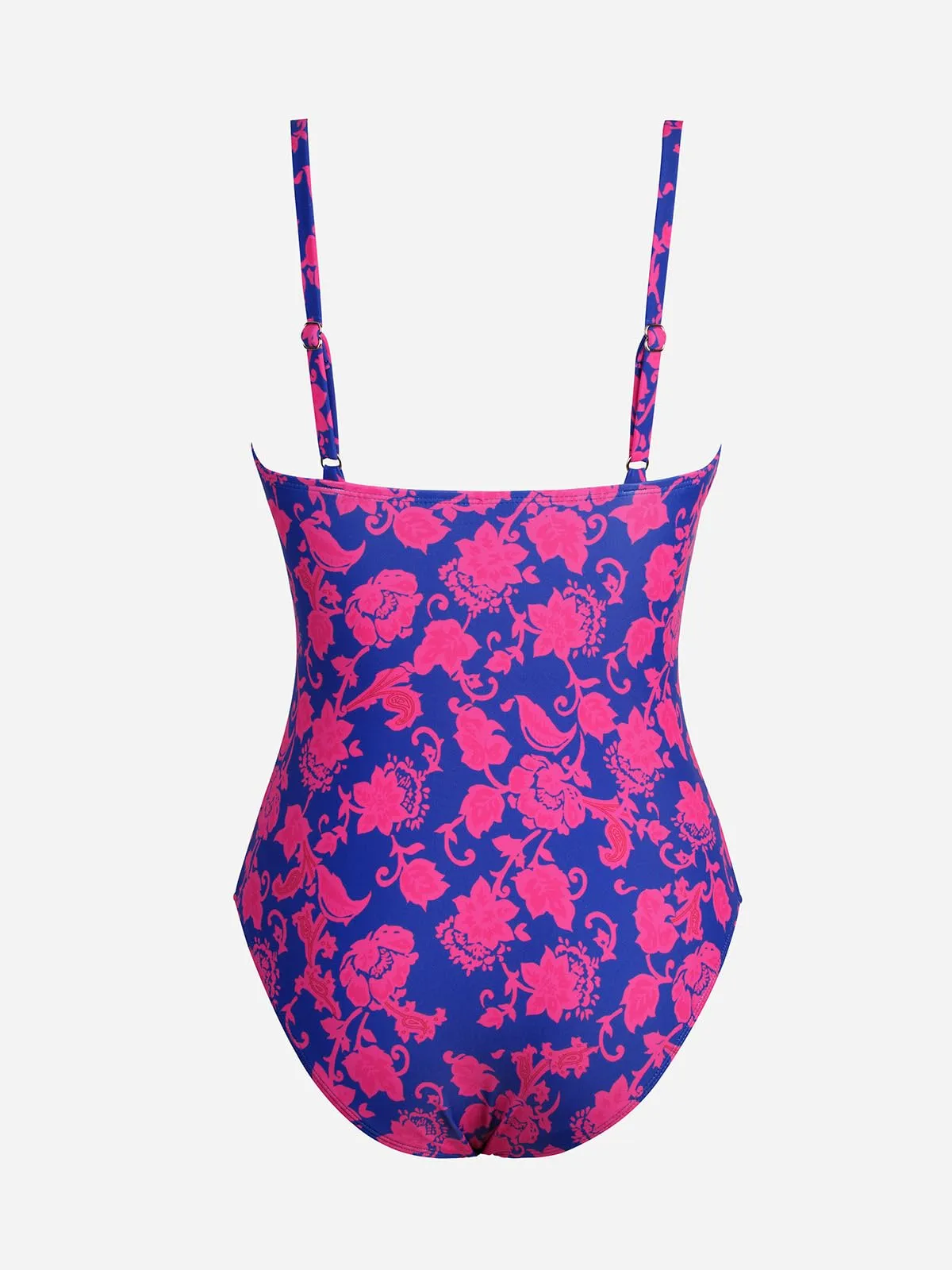 CUPSHE Costume da bagno intero da donna scollo a V controllo pancia Floreale, Blu Reale, M - immagine 7