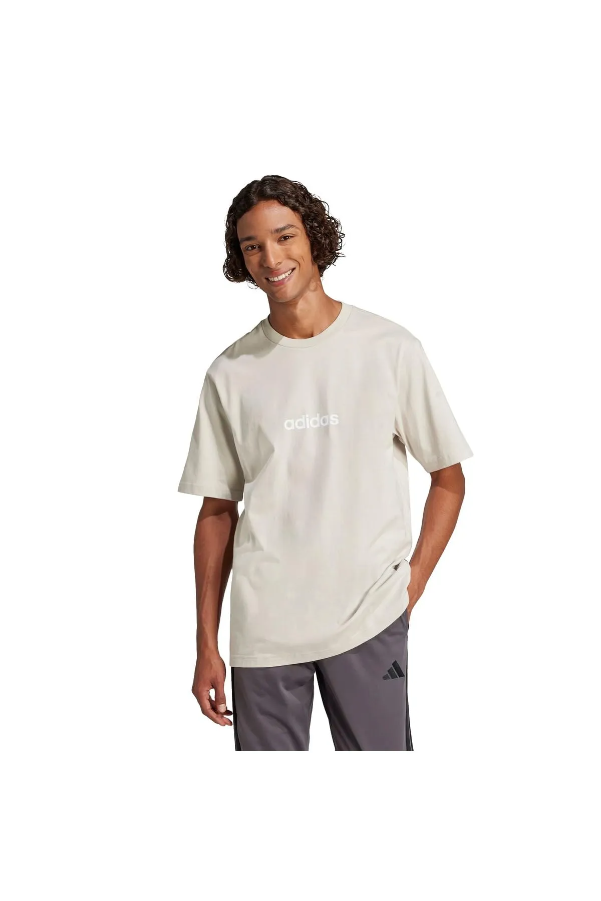 adidas Essentials Linear Single Jersey Shirt - Wonder Alumina/White, M - immagine 3