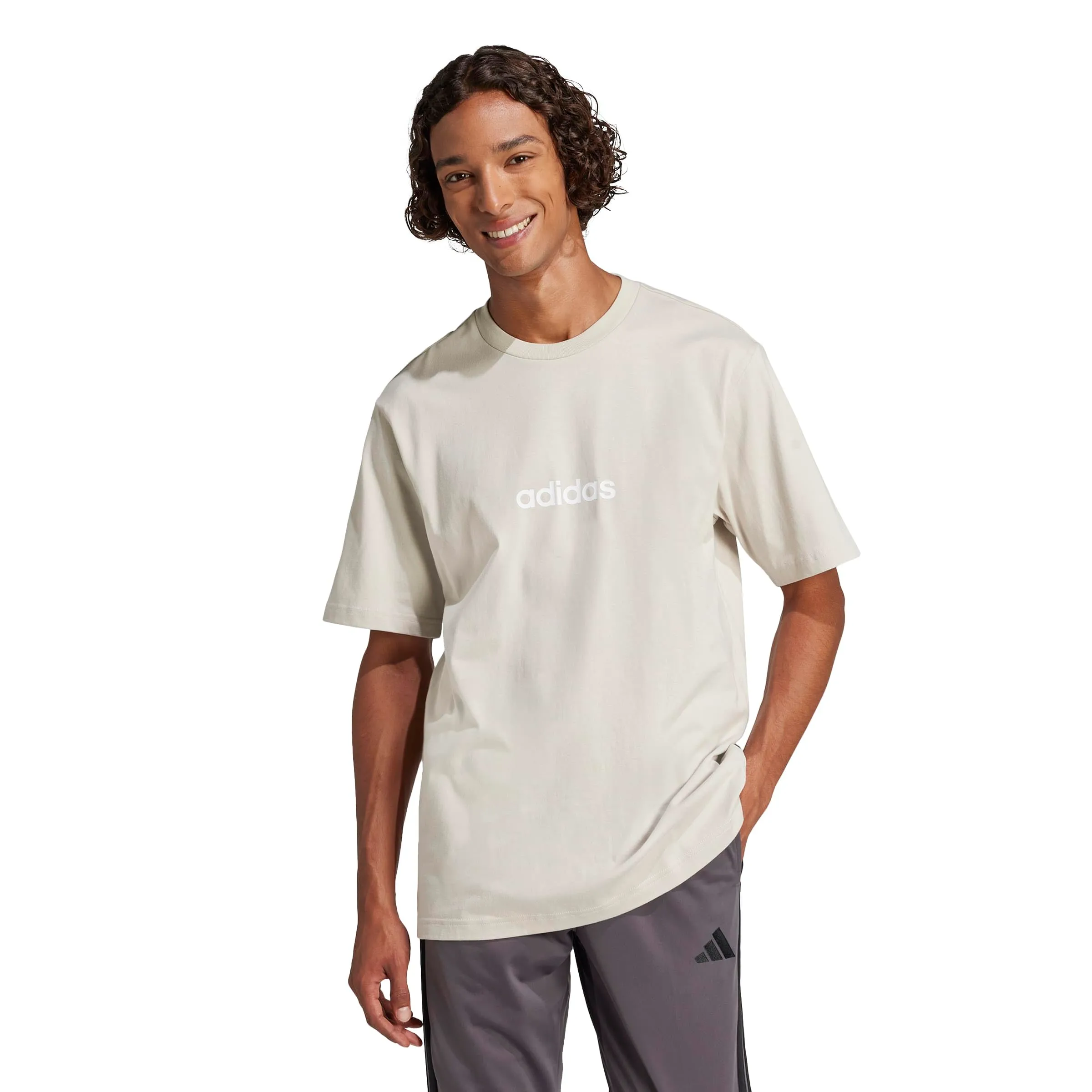 adidas Essentials Linear Single Jersey Shirt - Wonder Alumina/White, M - immagine 4