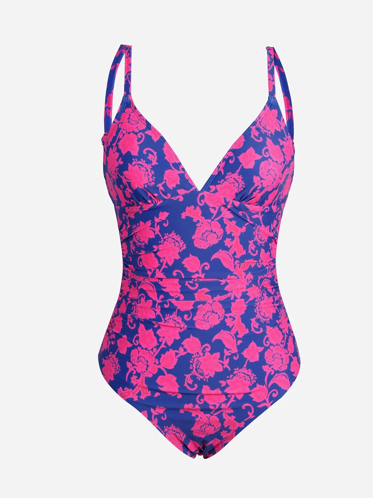 Cupshe Costume da Bagno Intero Donna Scollo a V Effetto Contenitivo Floreale Blu Reale, S - immagine 6
