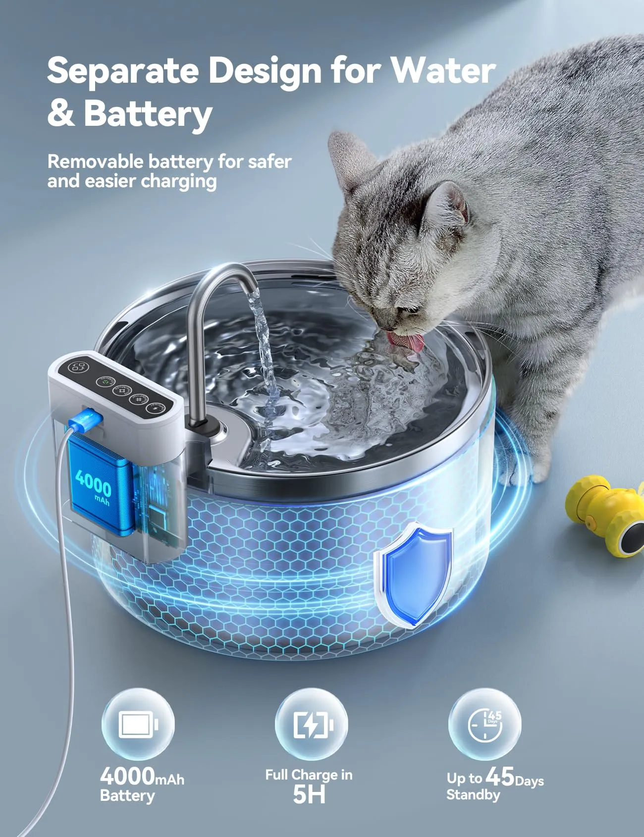 FEELNEEDY FN-W08L Fontanella per Gatti Senza Fili in Acciaio, 3,5L, con 3 Filtri - immagine 2