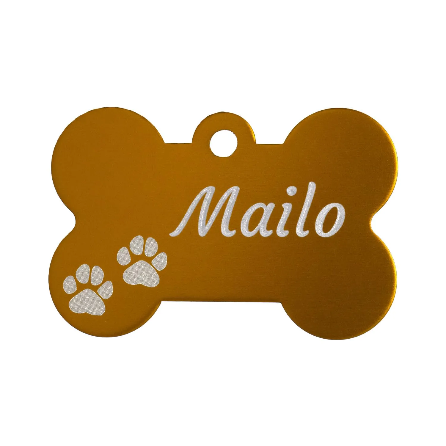 Unikat Branding Medaglietta cane personalizzata a forma di osso, alluminio, giallo, 38mm - immagine 1