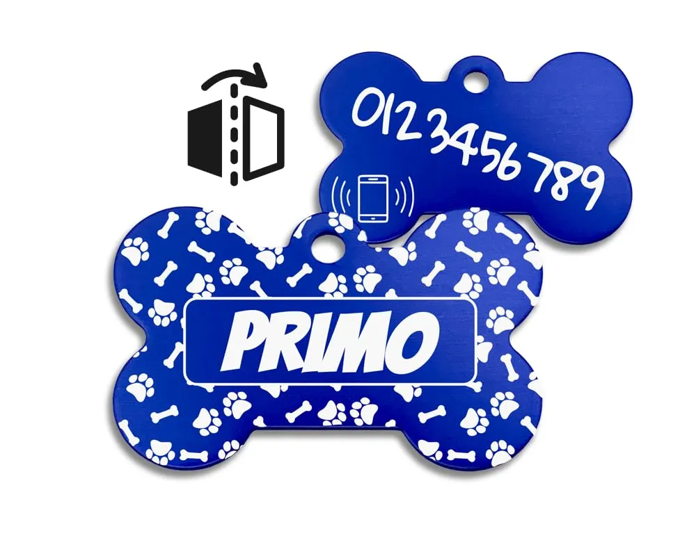 Unikat Branding Medaglietta cane personalizzata a forma di osso, alluminio, giallo, 38mm - immagine 4
