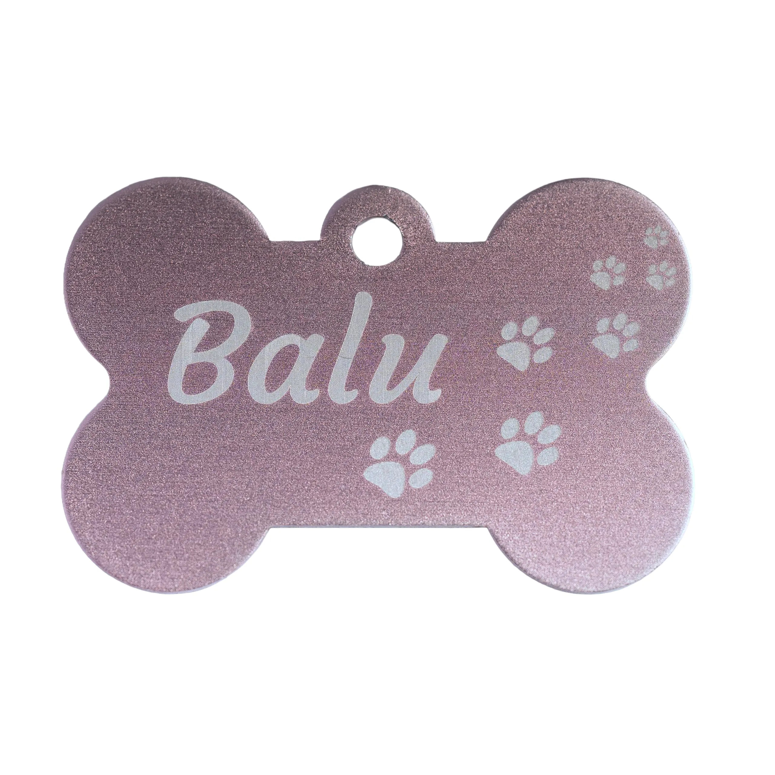 Unikat Branding Medaglietta Cane Personalizzata a Forma di Osso, Alluminio, 38mm, Rosa - immagine 1