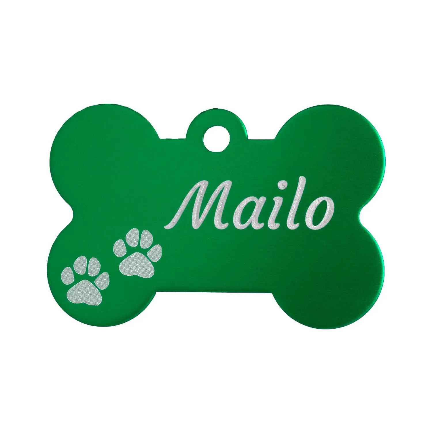 Unikat Branding Medaglietta per cane personalizzata a forma di osso, alluminio, verde, 38mm - immagine 1