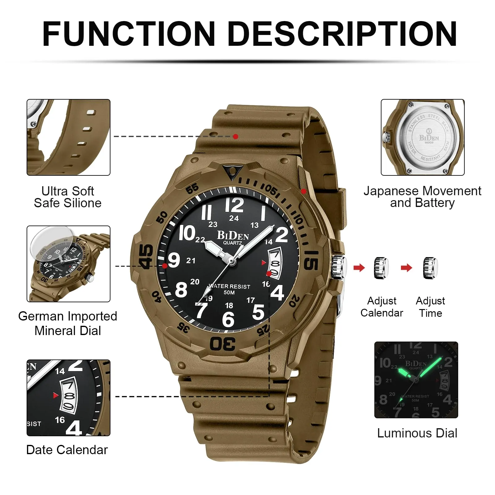 HANPOSH Orologio Uomo Analogico Quarzo Impermeabile con Data Luminosa - immagine 7