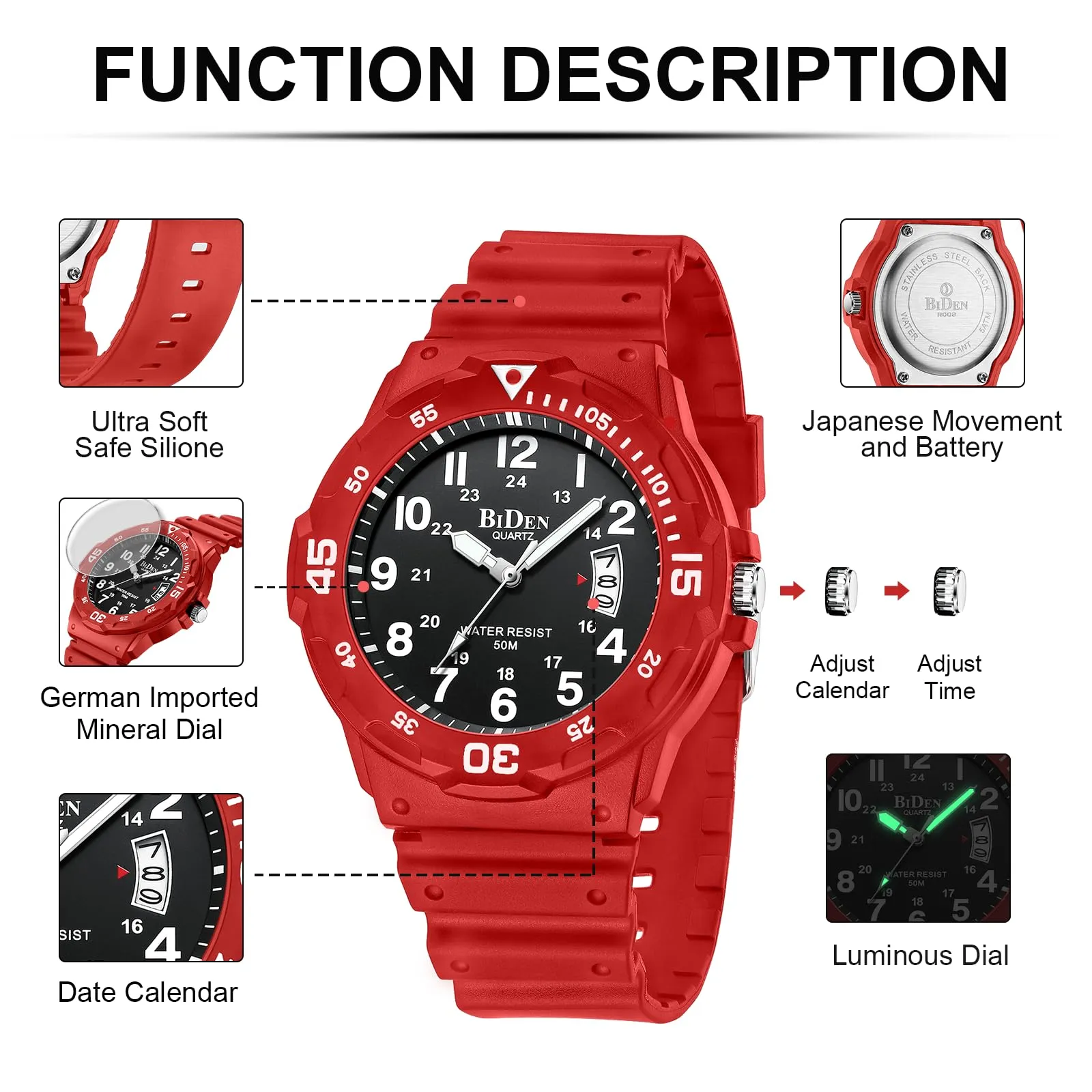 HANPOSH Orologio Uomo Analogico Quarzo Impermeabile con Data Luminosa - immagine 7