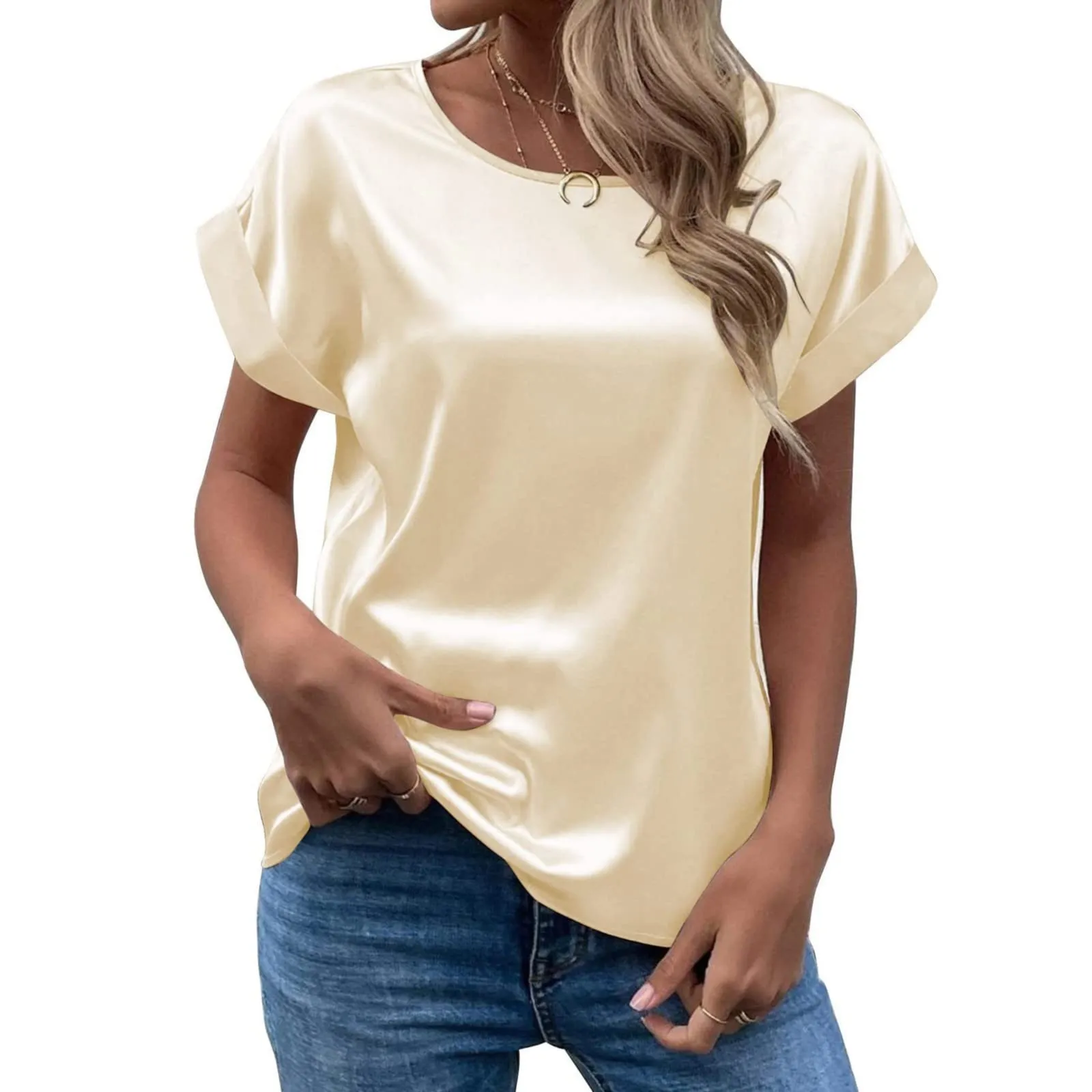 Uwdiohq Bluse Eleganti Donna Maniche Corte Top con Paillettes - immagine 5