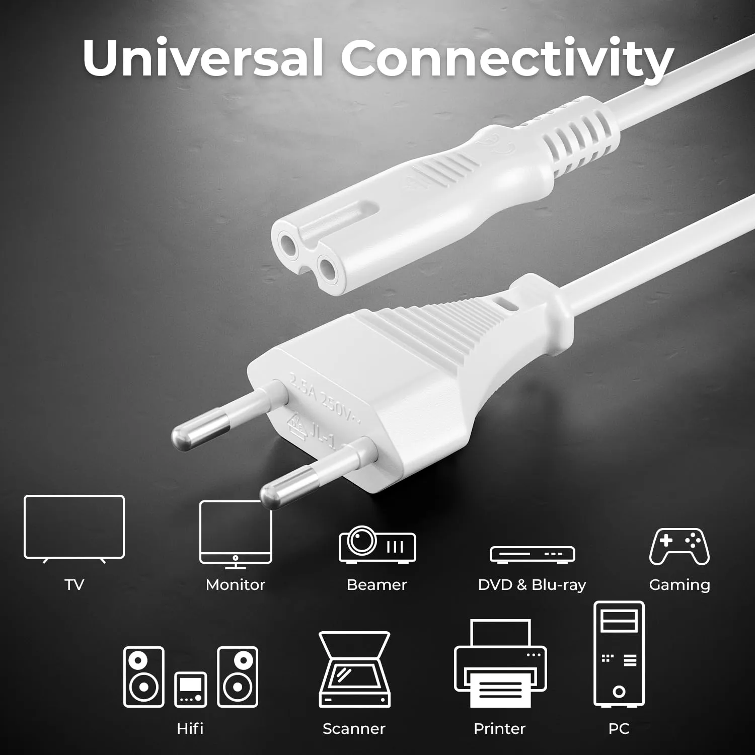 deleyCON Cavo di Alimentazione Europlug a Presa C7, 10m - Bianco - immagine 6
