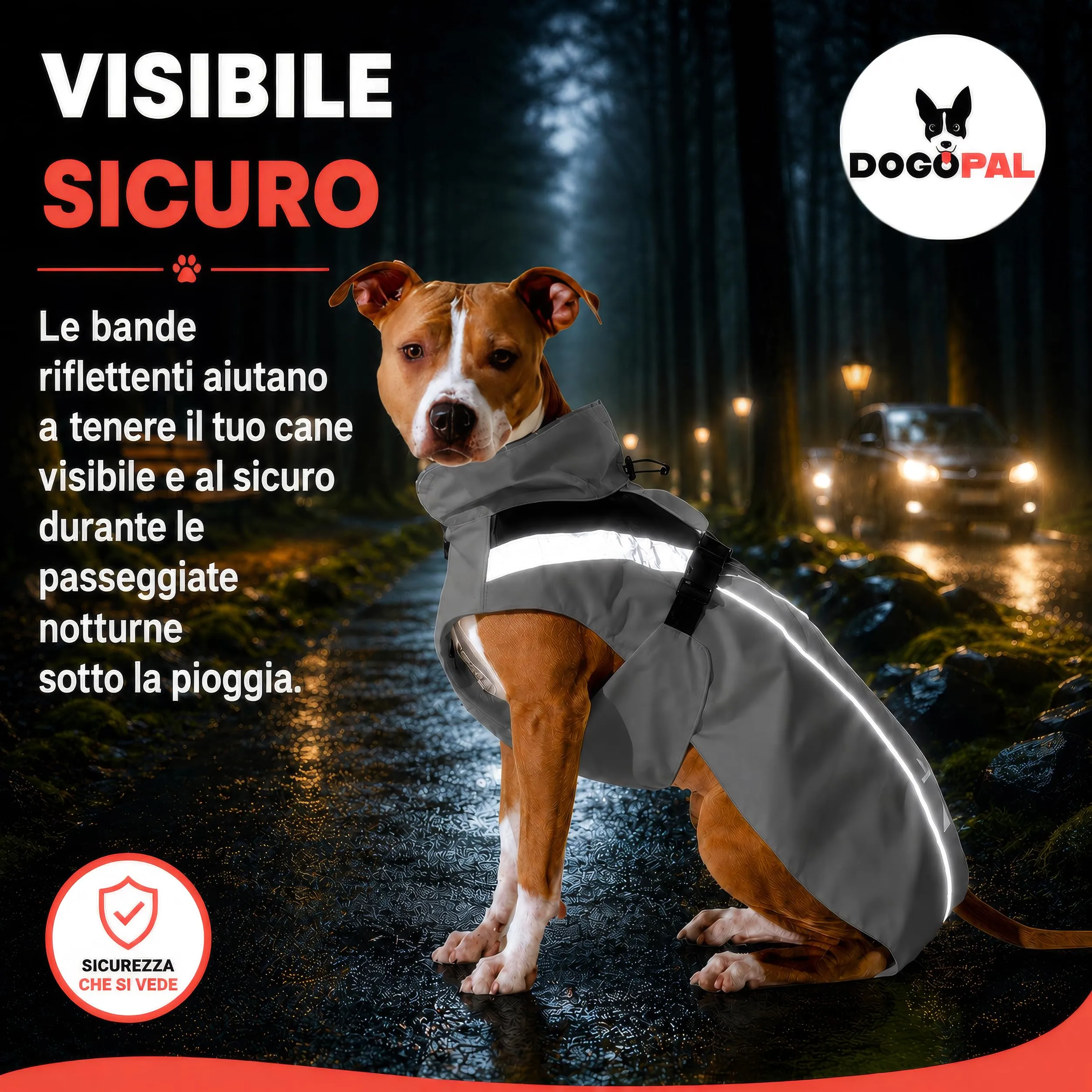 DOGOPAL Impermeabile Catarifrangente per Cane, Grigio, XL - immagine 2