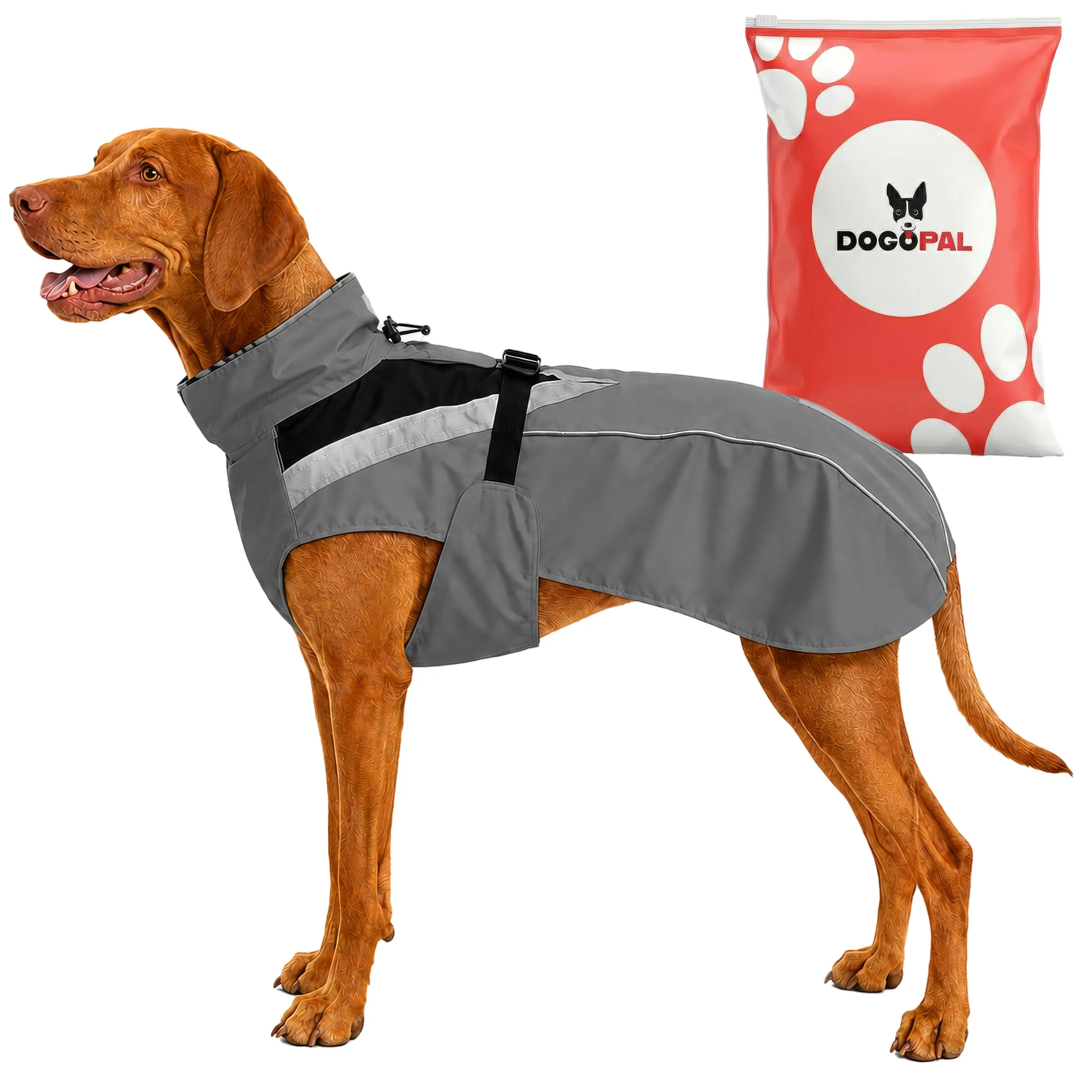 DOGOPAL Impermeabile Catarifrangente per Cane, Giacca Antipioggia con Apertura per Guinzaglio, Grigio, S - immagine 1