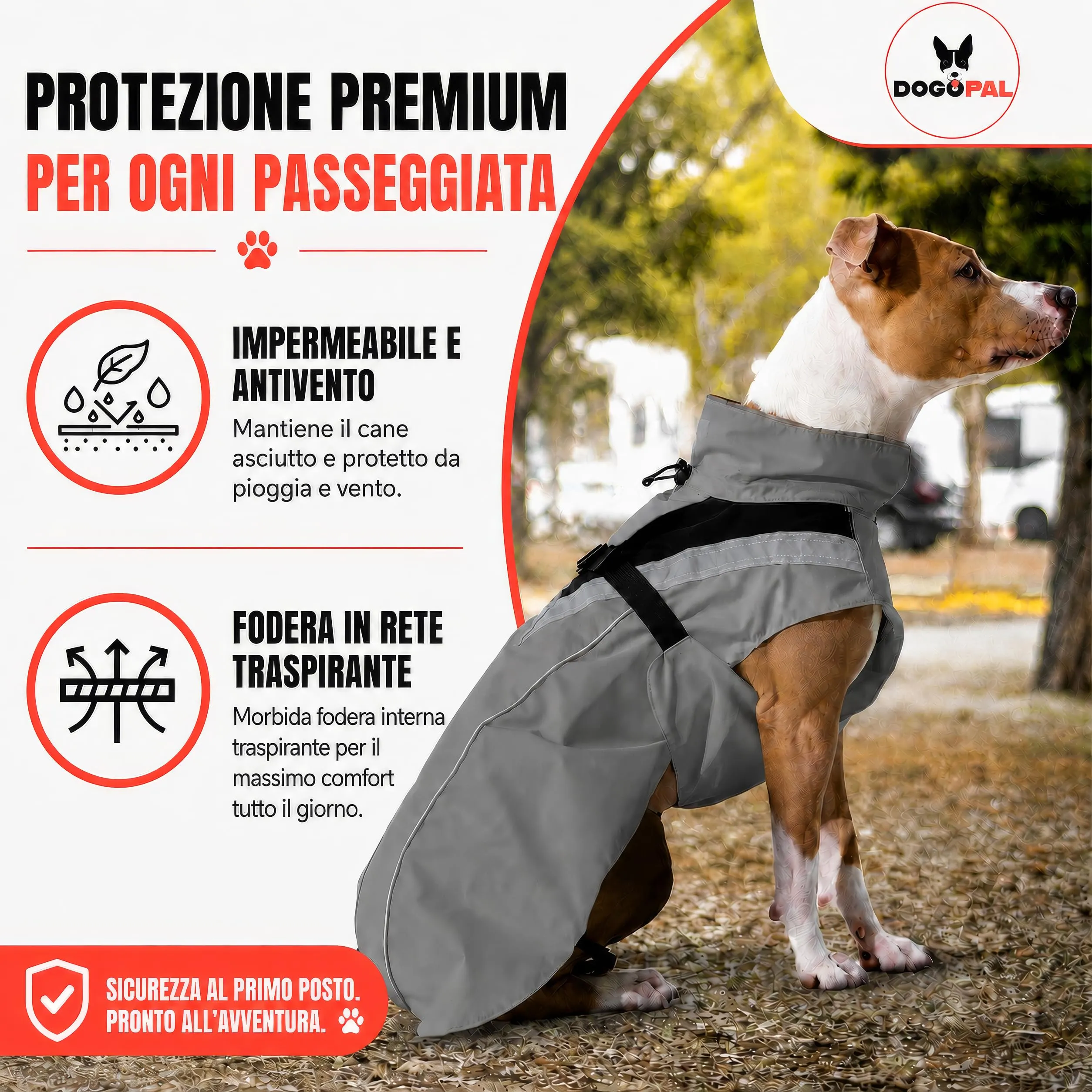 DOGOPAL Impermeabile Catarifrangente per Cane, Giacca Antipioggia con Apertura per Guinzaglio, Grigio, L - immagine 8