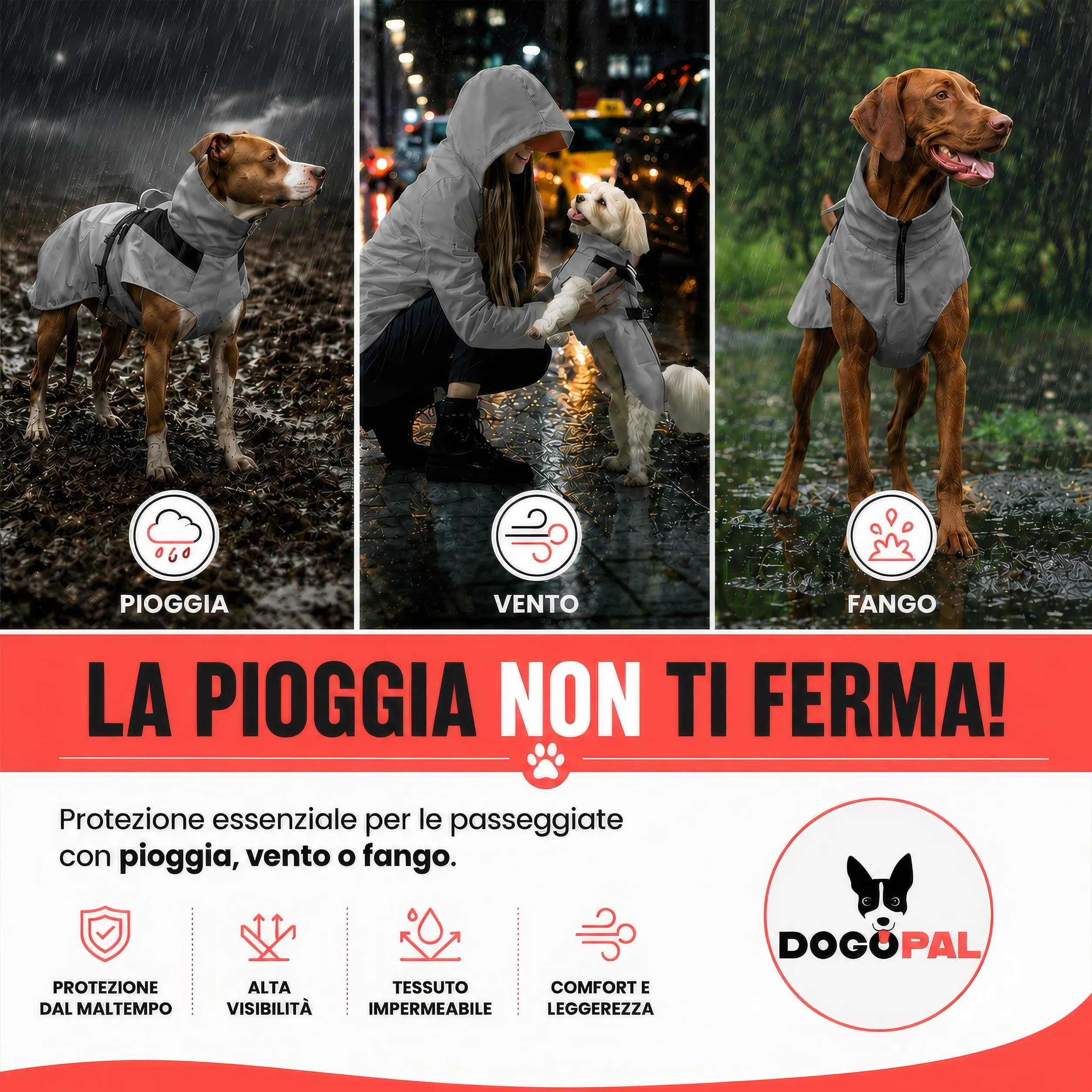 DOGOPAL Impermeabile Catarifrangente per Cane, Giacca Antipioggia con Apertura per Guinzaglio, Grigio, L - immagine 9