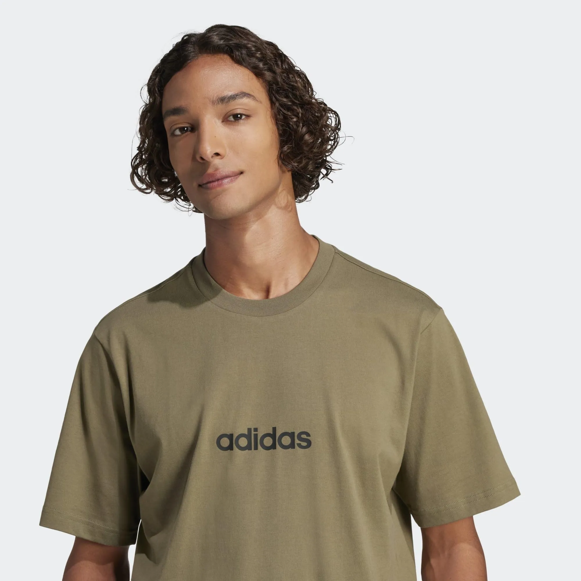 adidas Essentials Linear Single Jersey Shirt, Olive Strata/Black, XS - immagine 8