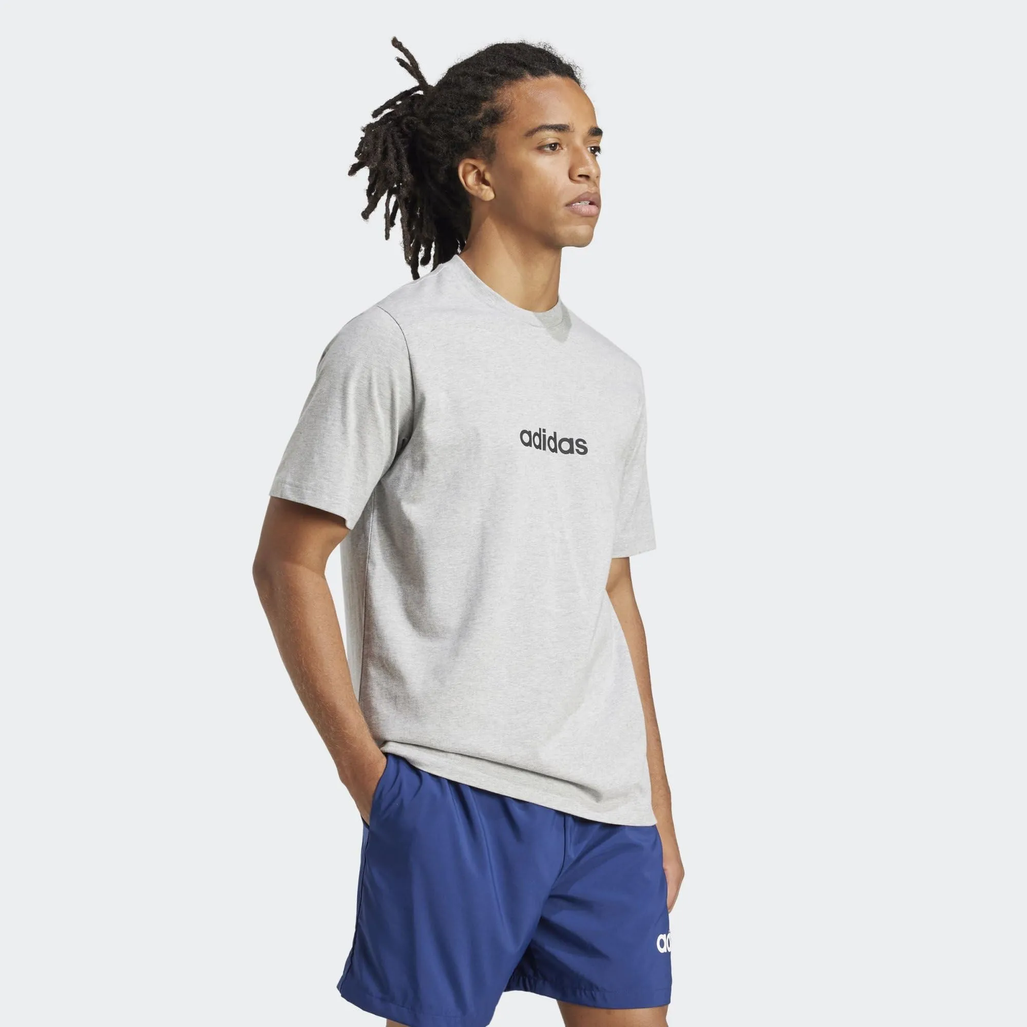 adidas Essentials Linear Single Jersey Shirt - Medium Grey Heather/Black, S - immagine 4