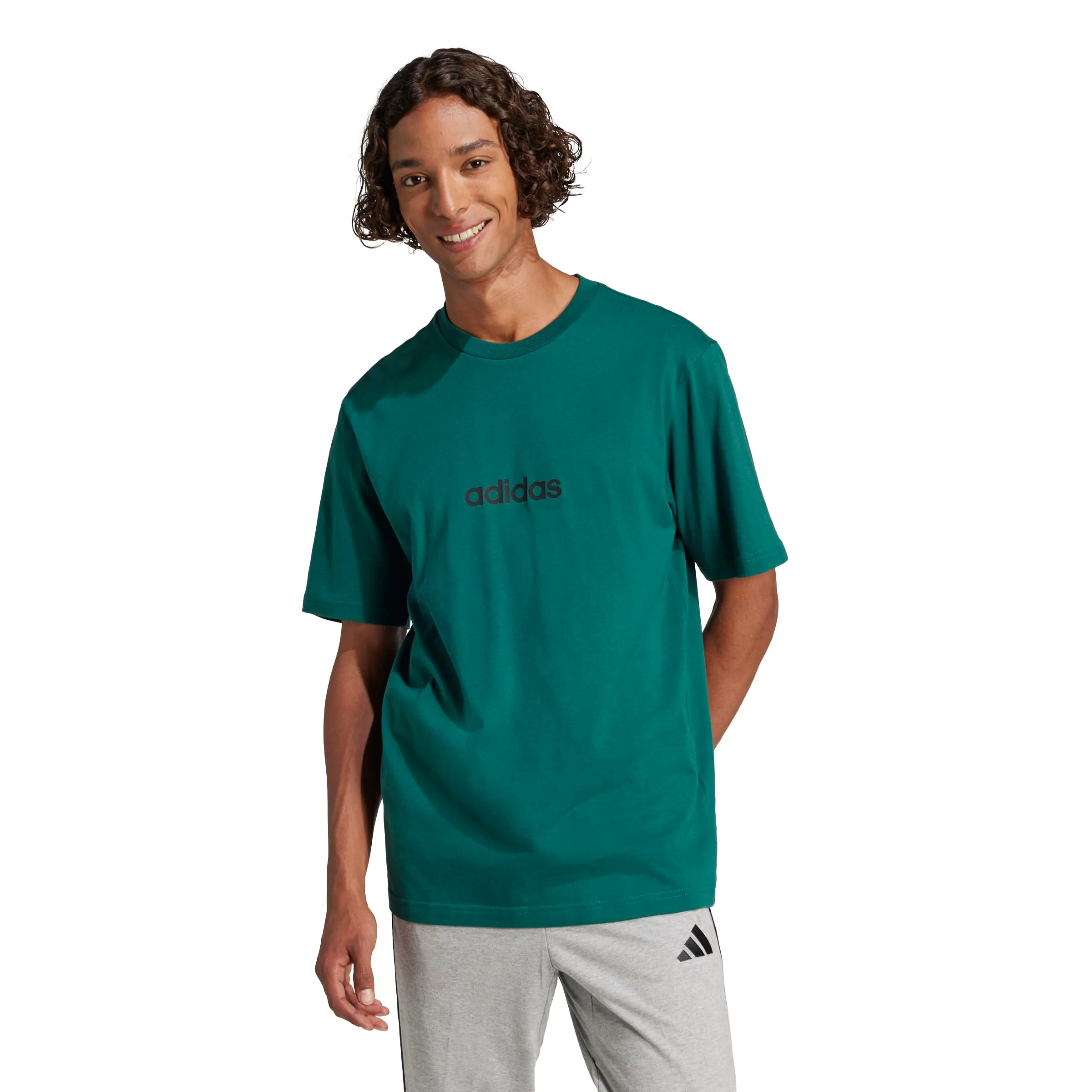 adidas Essentials Linear Single Jersey Shirt, Collegiate Green/Black, M - immagine 2