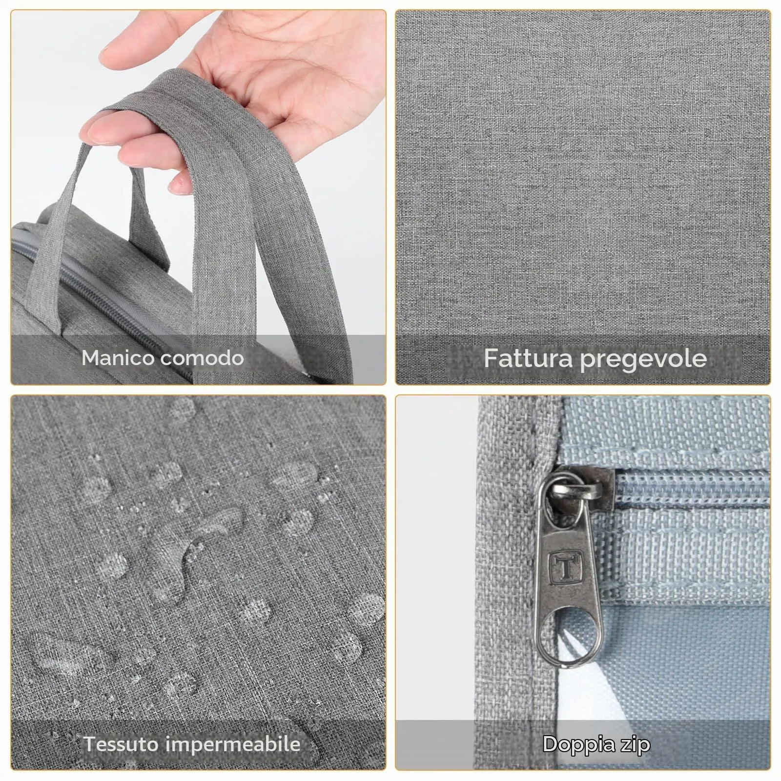 AiQInu Beauty Case da Viaggio, Borsa da Toilette Impermeabile con Gancio per Appendere, Grigio - immagine 3