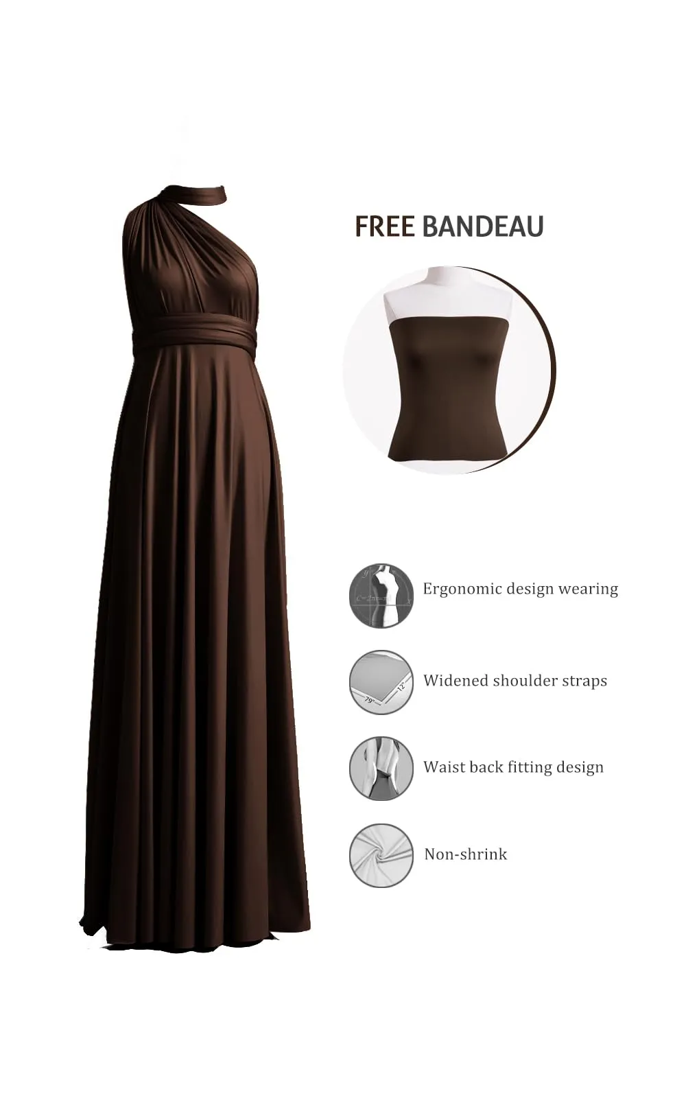 72styles Abito Cerimonia Donna Vestito Elegante Infinity Damigella d'Onore - immagine 3