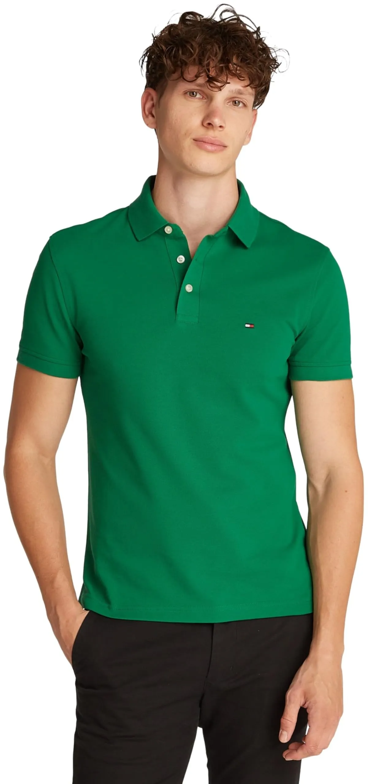 Tommy Hilfiger Polo Maniche Corte 1985 Slim Fit, Verde (Nouveau Green), XXL - immagine 1