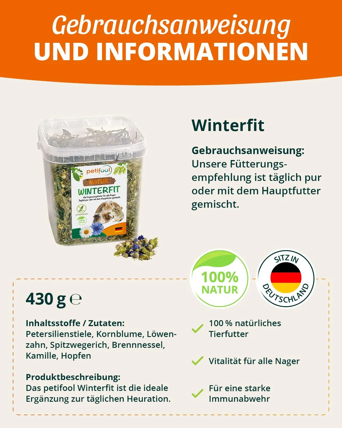 petifool Winterfit Mangime Complementare per Roditori, 430 g - immagine 6