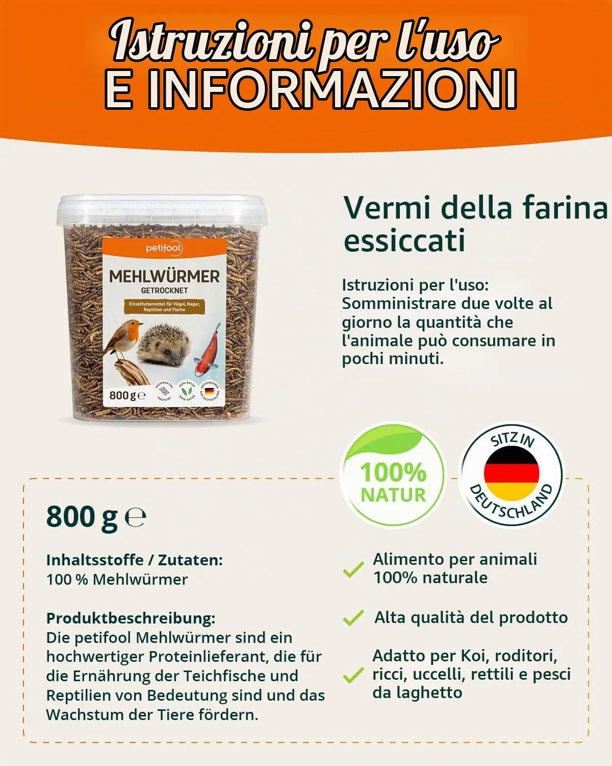 petifool Vermi di farina, 800 g - immagine 6