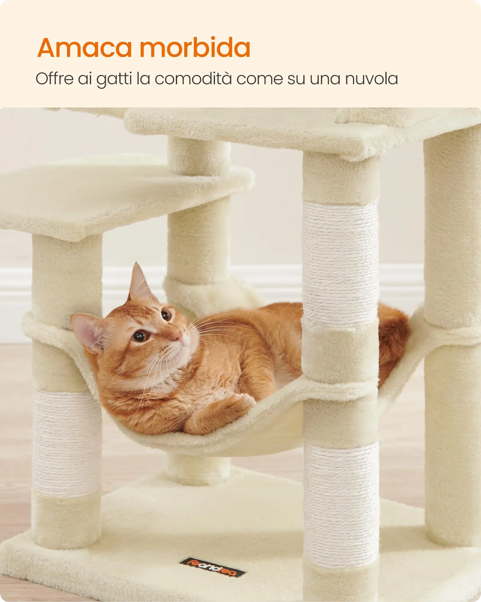 Feandrea Albero per Gatti, 112 cm, 4 Pali Graffiatoi, a Più Livelli - immagine 5