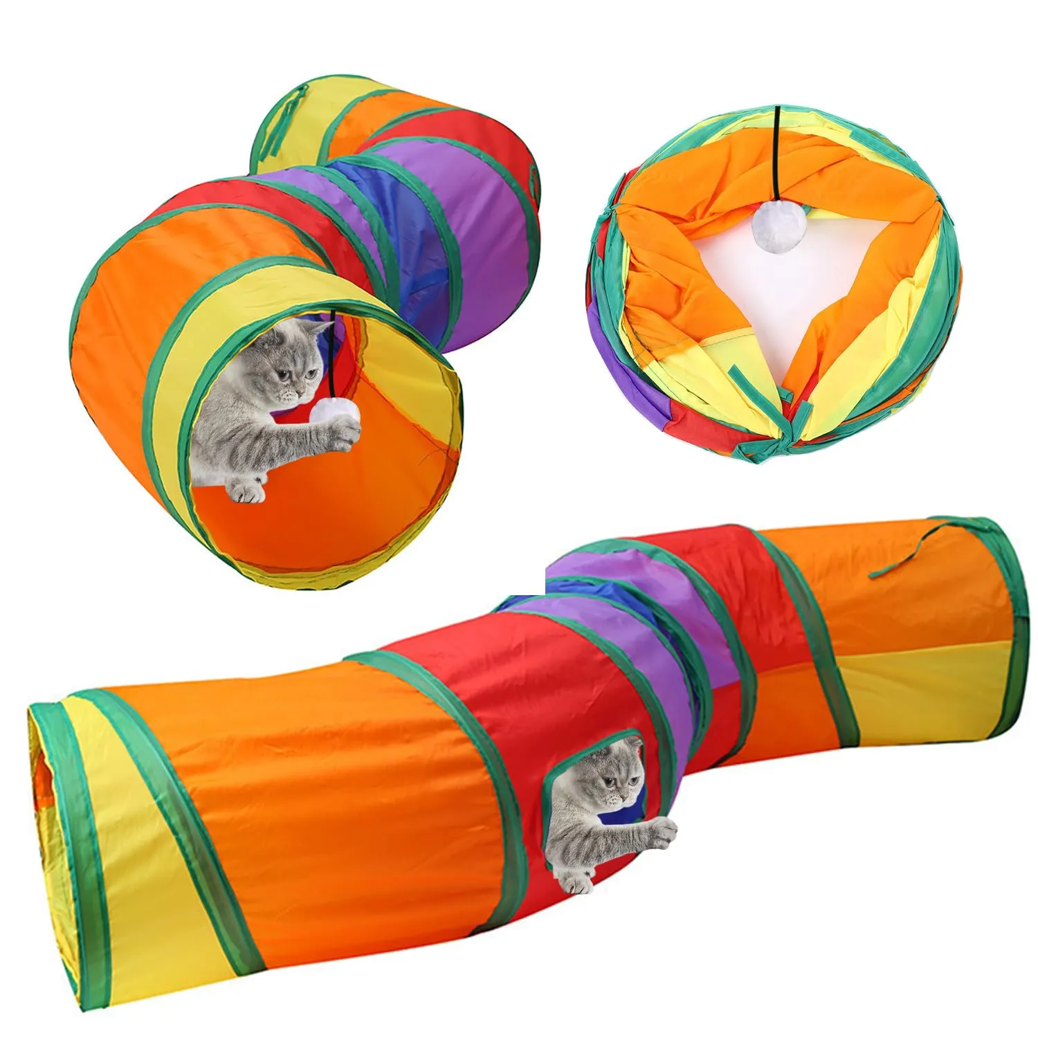 UGBO Tunnel Pieghevole a 2 Vie per Gatti, Cani e Conigli, 123 x 25 cm - immagine 1