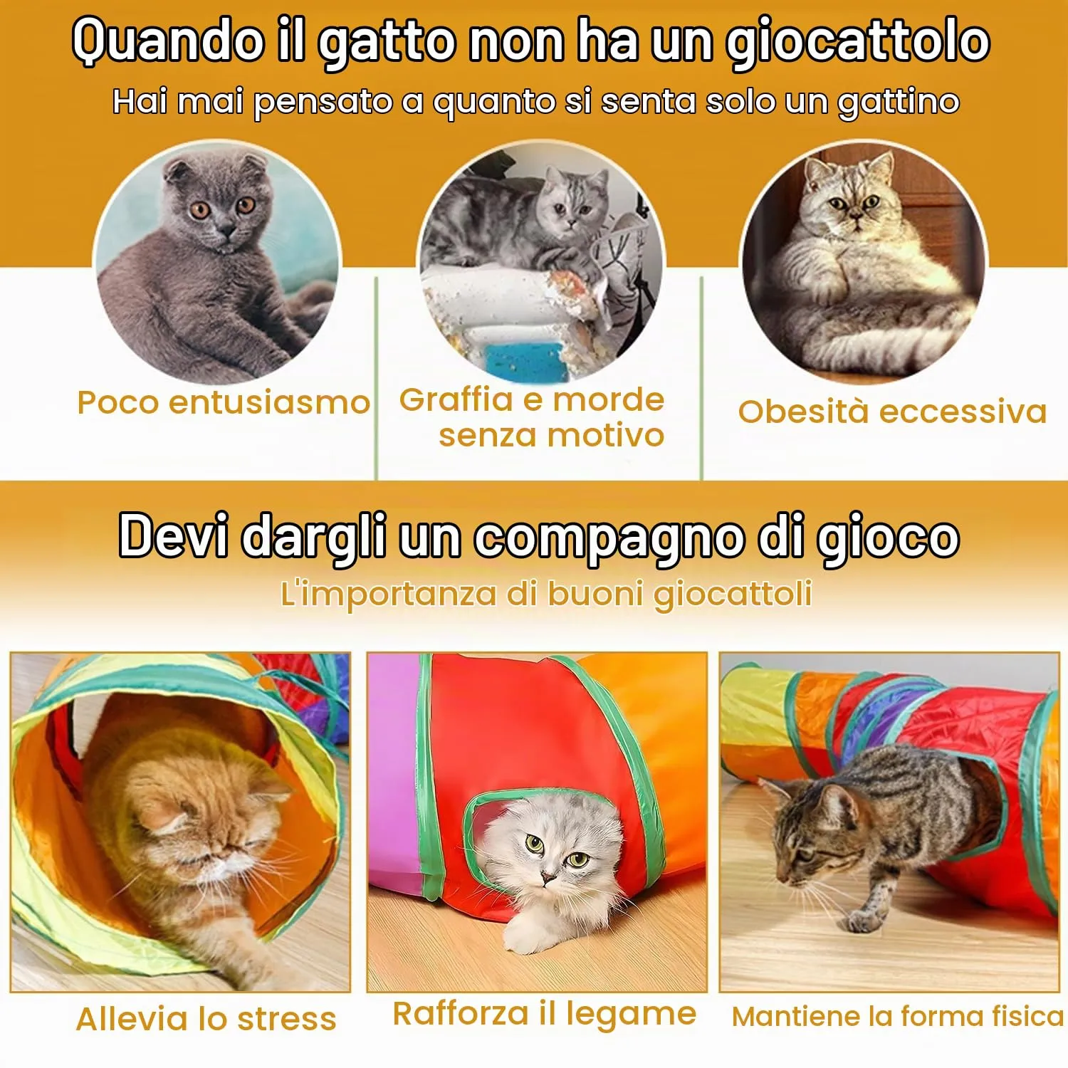 UGBO Tunnel Pieghevole a 2 Vie per Gatti, Cani e Conigli, 123 x 25 cm - immagine 3