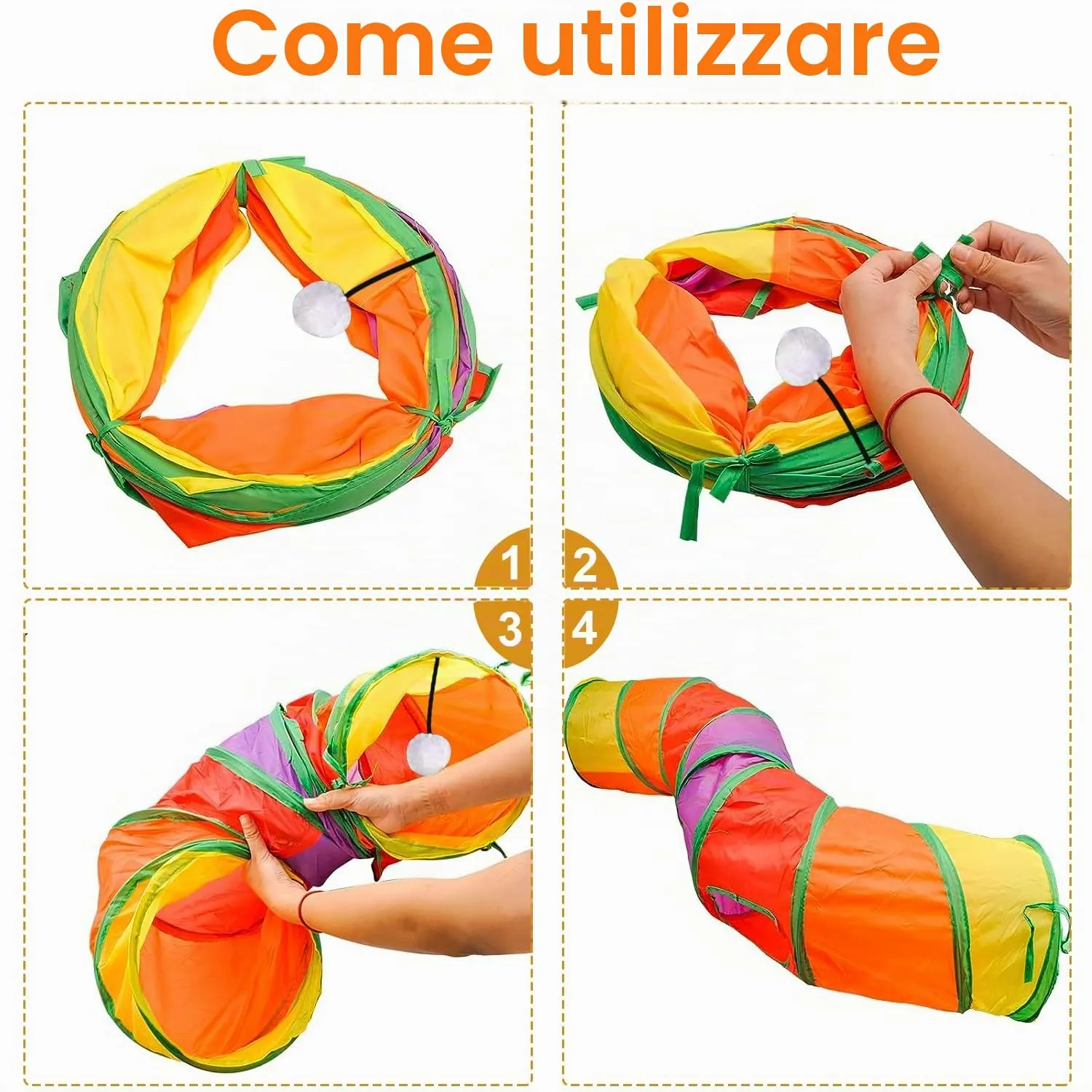 UGBO Tunnel Pieghevole a 2 Vie per Gatti, Cani e Conigli, 123 x 25 cm - immagine 4