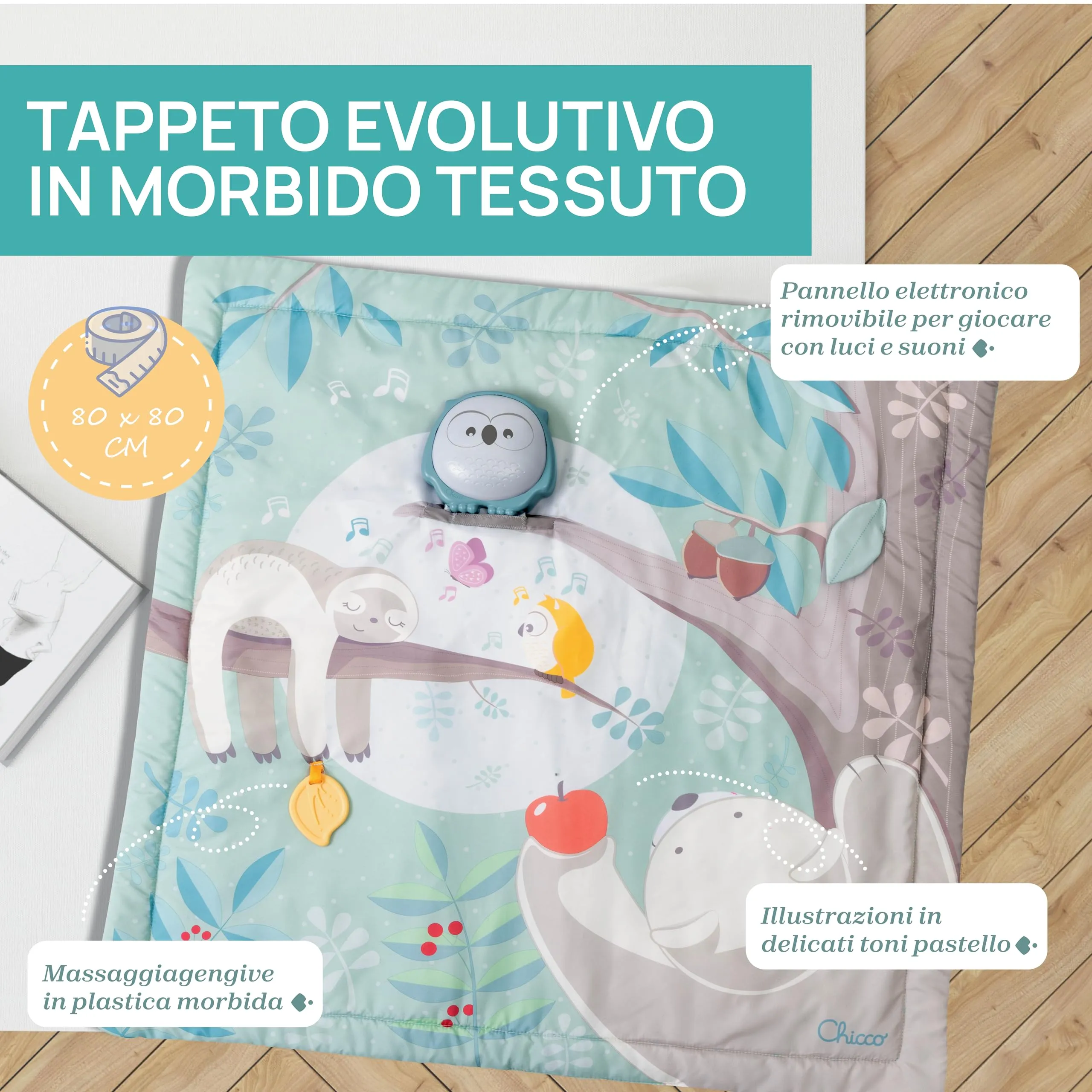 Chicco Tappeto Relax&Play, Tappeto Evolutivo in Tessuto con Melodie e Luci, Lavabile, per Neonati 0 Mesi+ - immagine 3